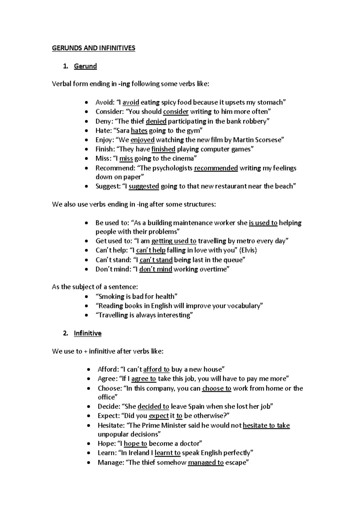 Gerunds AND Infinitives - GERUNDS AND INFINITIVES Gerund Verbal form ...