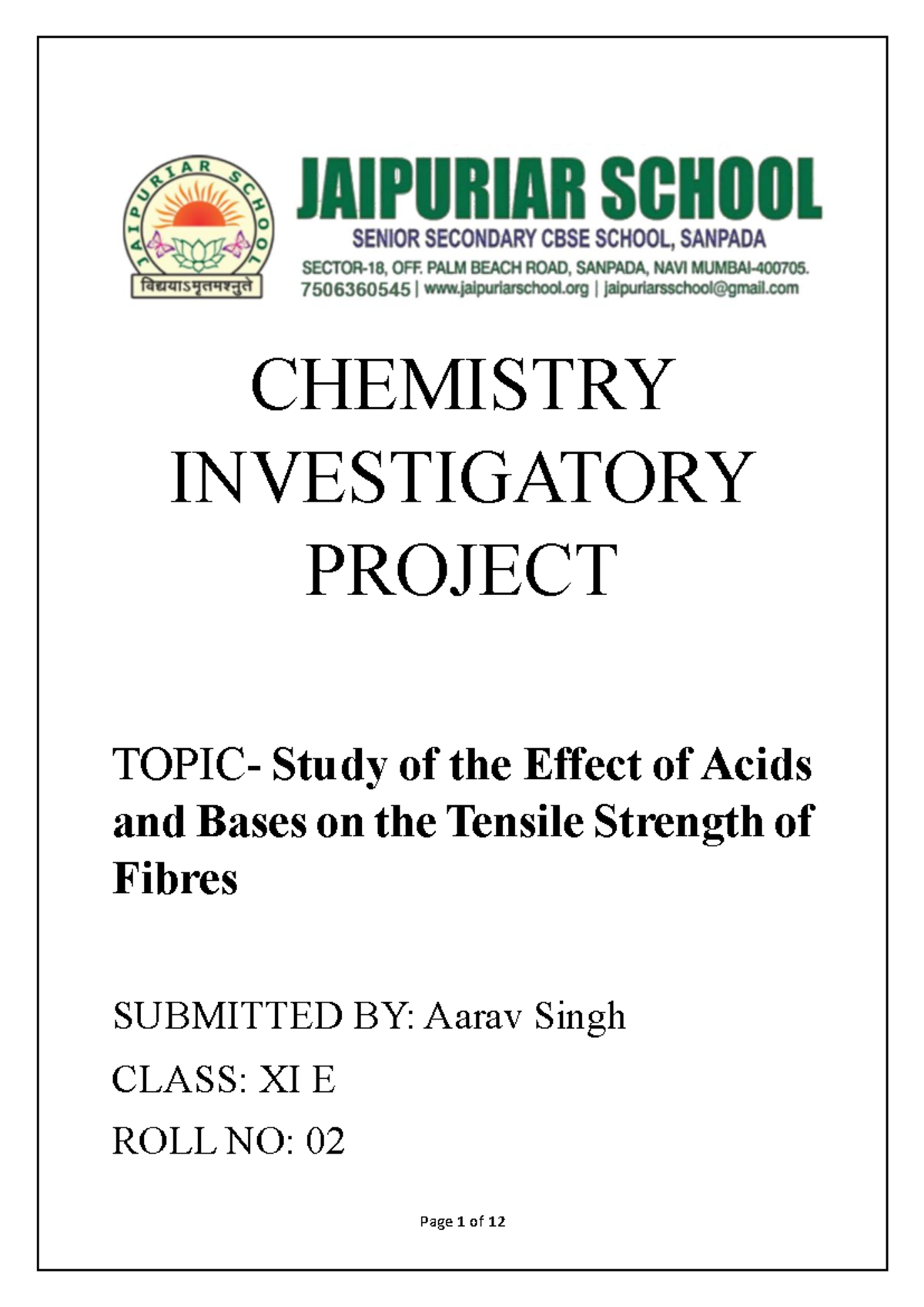 Study of the Effect of Acids and Bases on the Tensile Strength of ...
