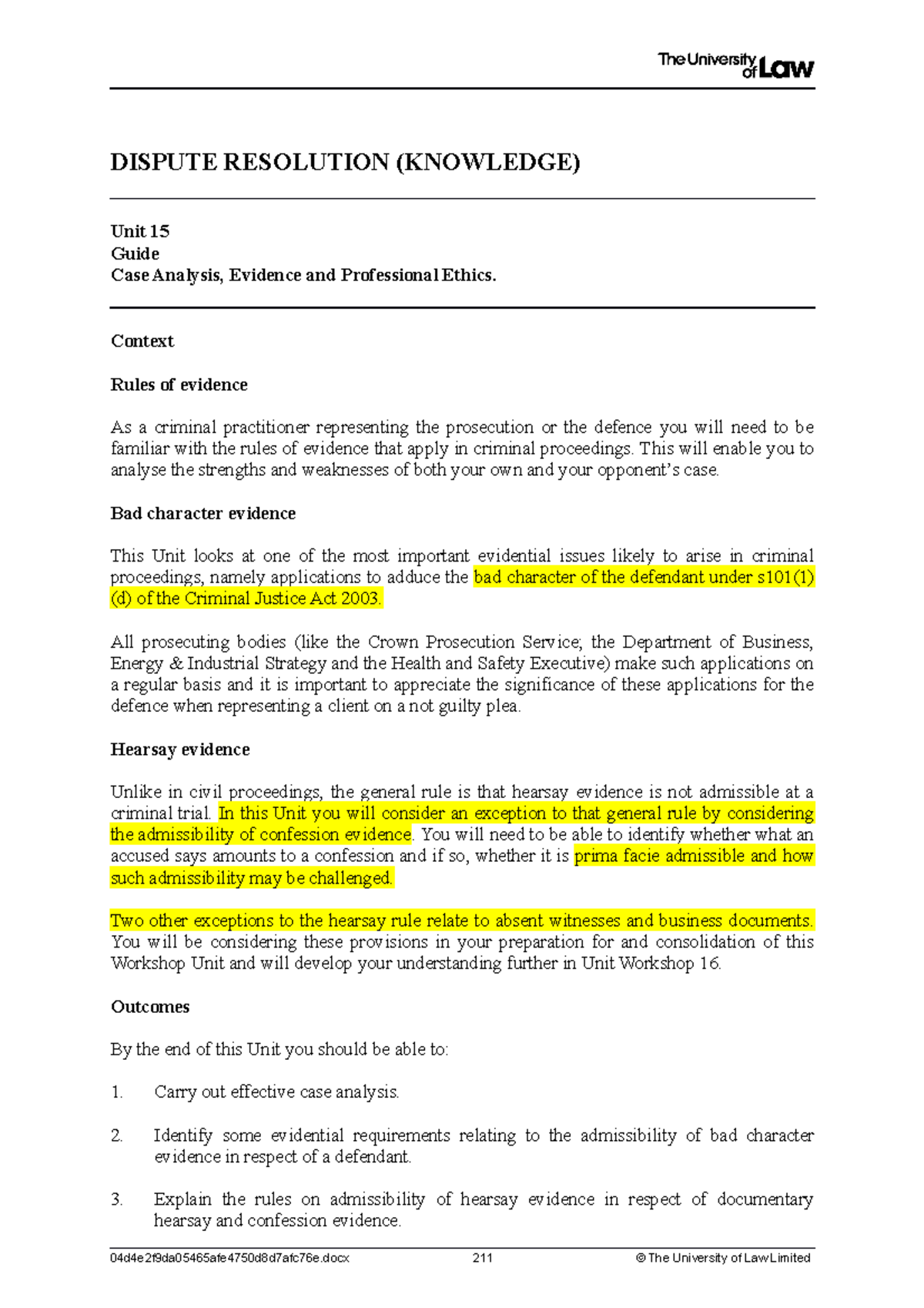 DR WS15 - dispute resolutions - DISPUTE RESOLUTION (KNOWLEDGE) Unit 15 ...