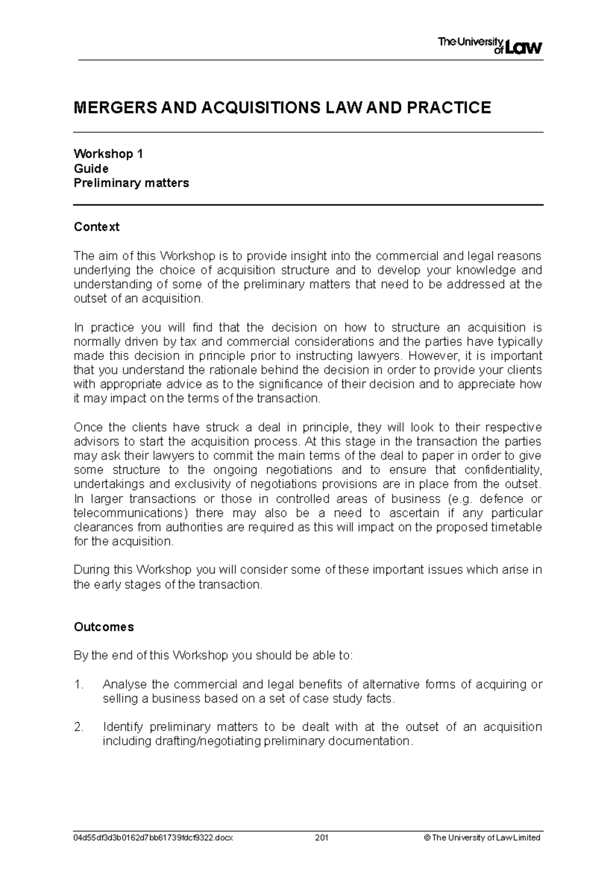 1920 macq ws01 ce01 guide - MERGERS AND ACQUISITIONS LAW AND PRACTICE ...
