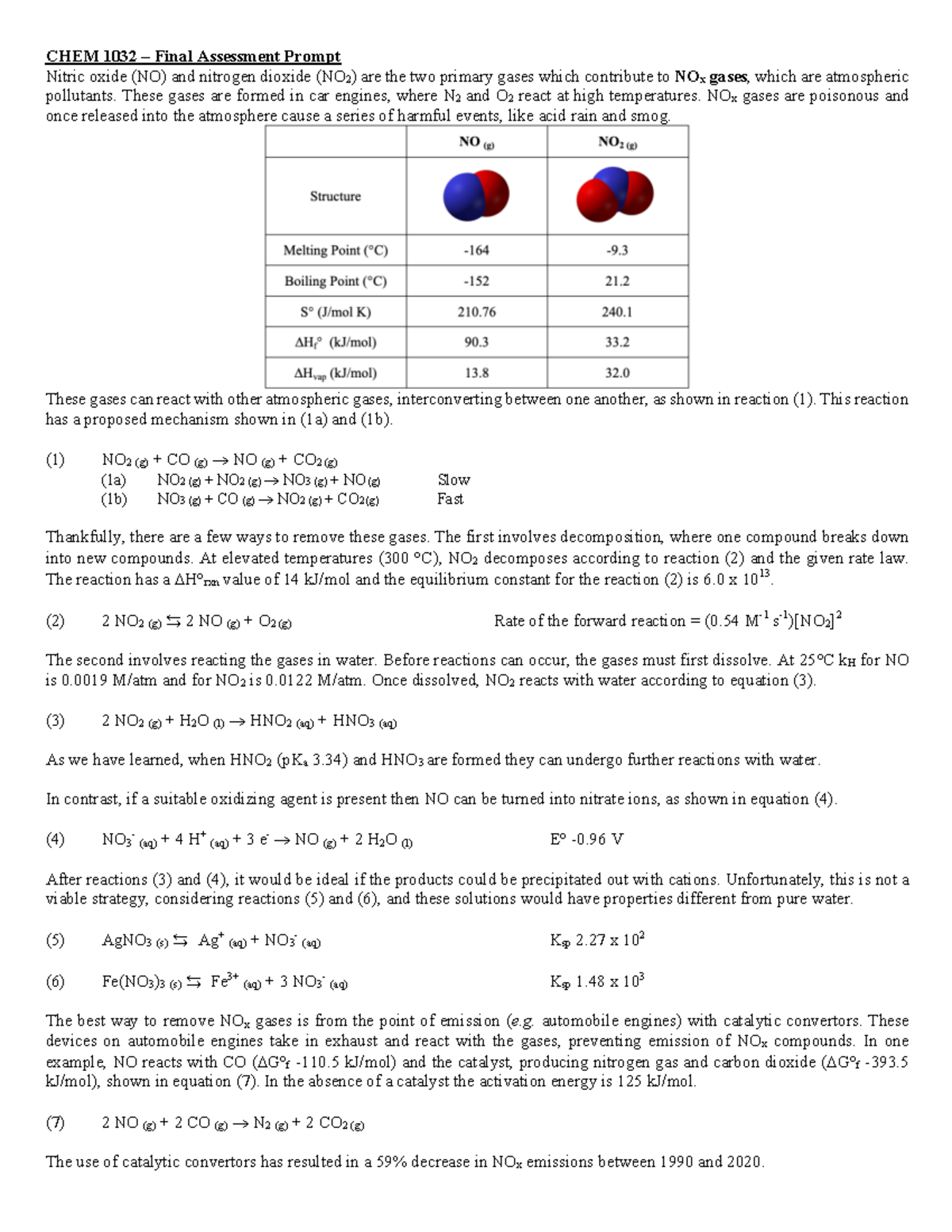 CHEM 1032 Final Exam Prompt S23 CHEM 1032 Final Assessment Prompt
