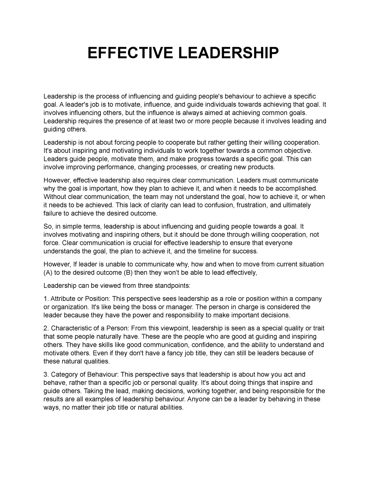 Effective Leadership - BPP - Studocu