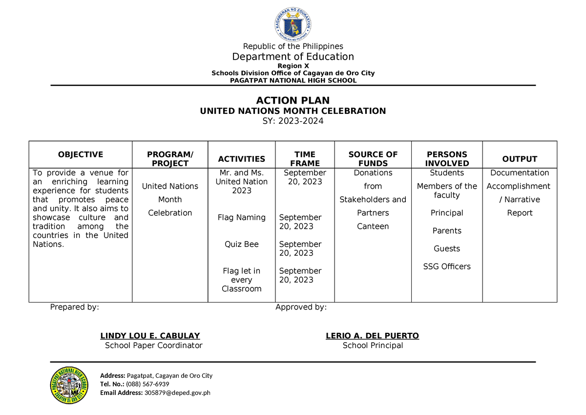 Action Plan-UN 2023 - N/A - Republic of the Philippines Department of ...