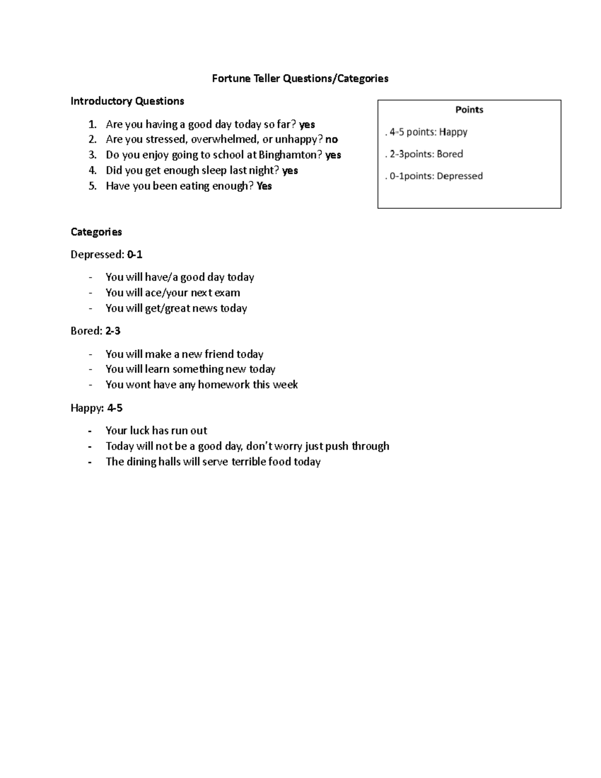 Fortune Teller Questions and Categories Fortune Teller Questions