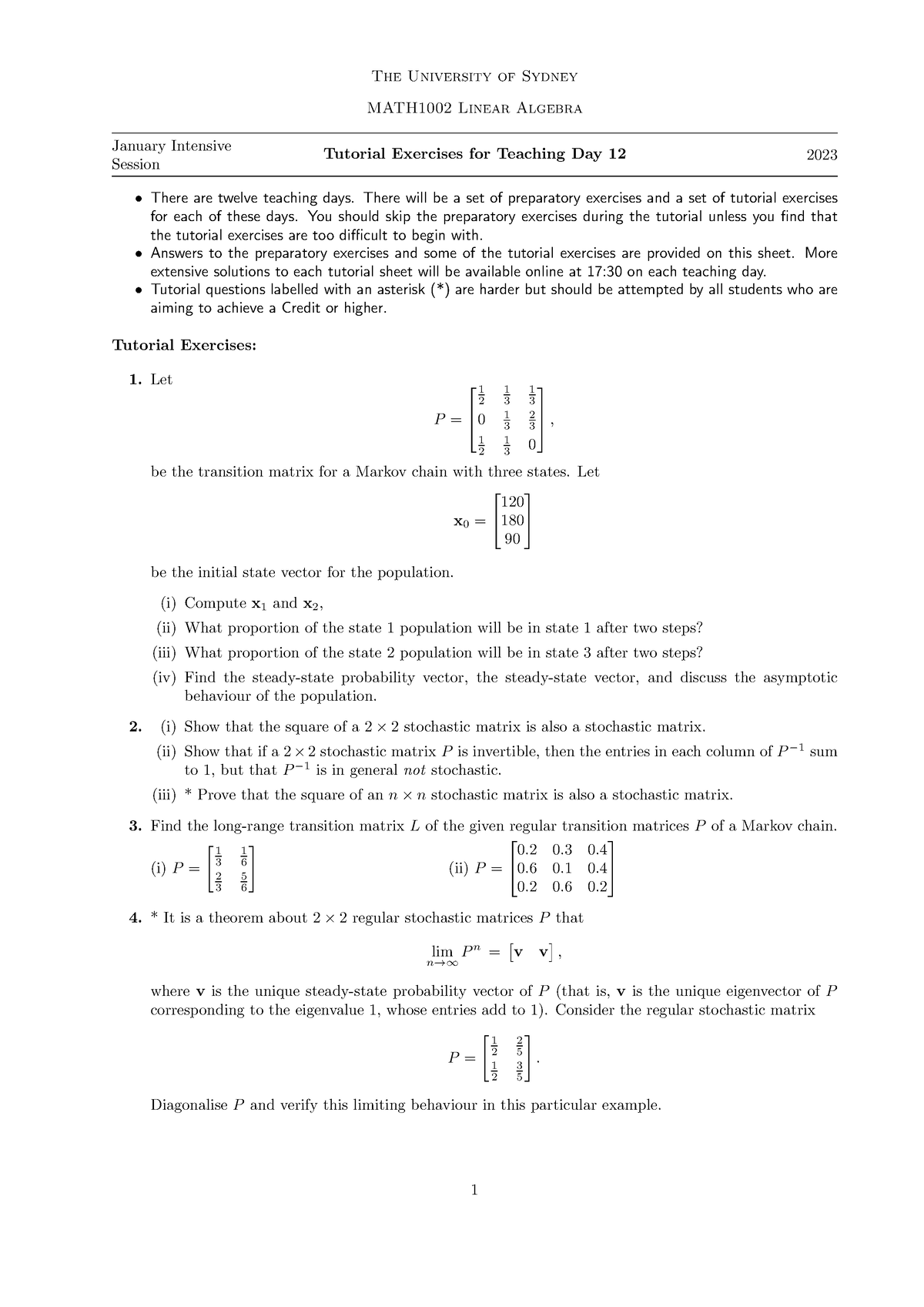 Tutorial Worksheet 12 - The University Of Sydney MATH1002 Linear ...