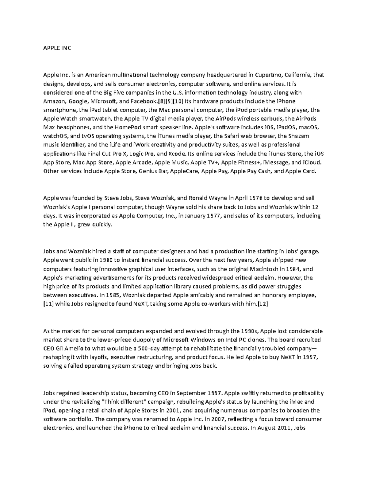 Apple INC - APPLE INC Apple Inc. is an American mulinaional technology ...
