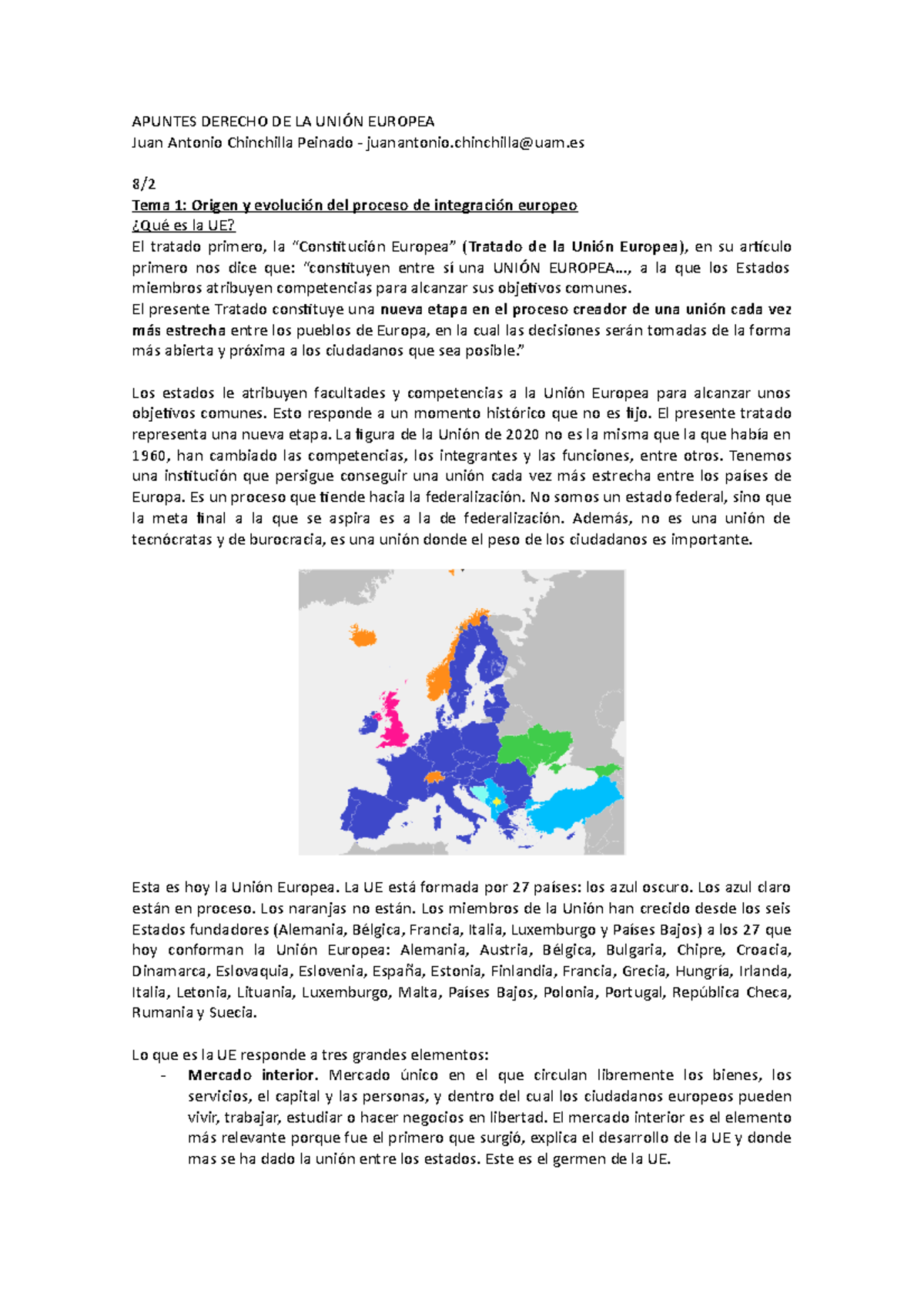 Apuntes completos - Derecho de la Unión Europea - UAM - Studocu