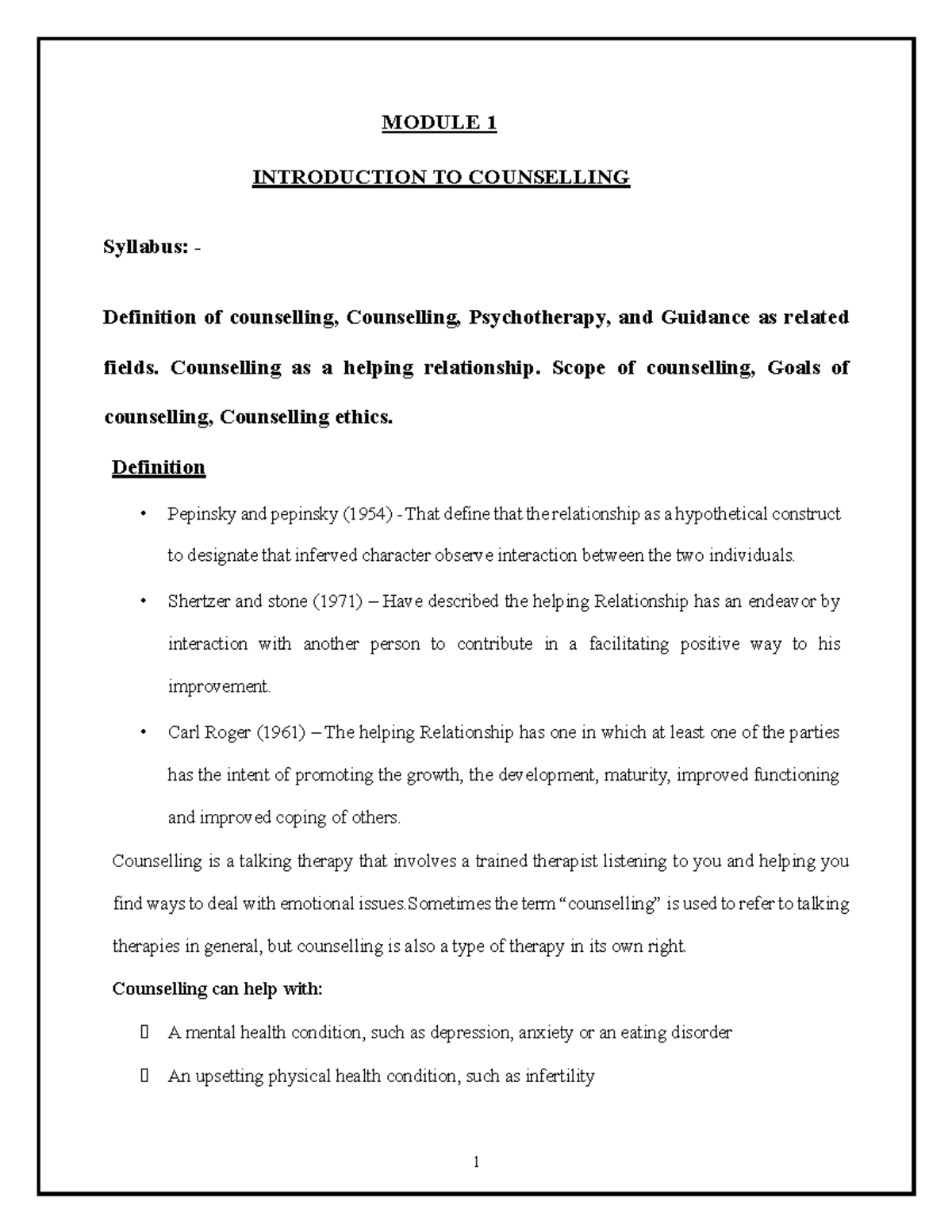 M- 01 Counseling Psychology-[new] - MODULE 1 INTRODUCTION TO ...