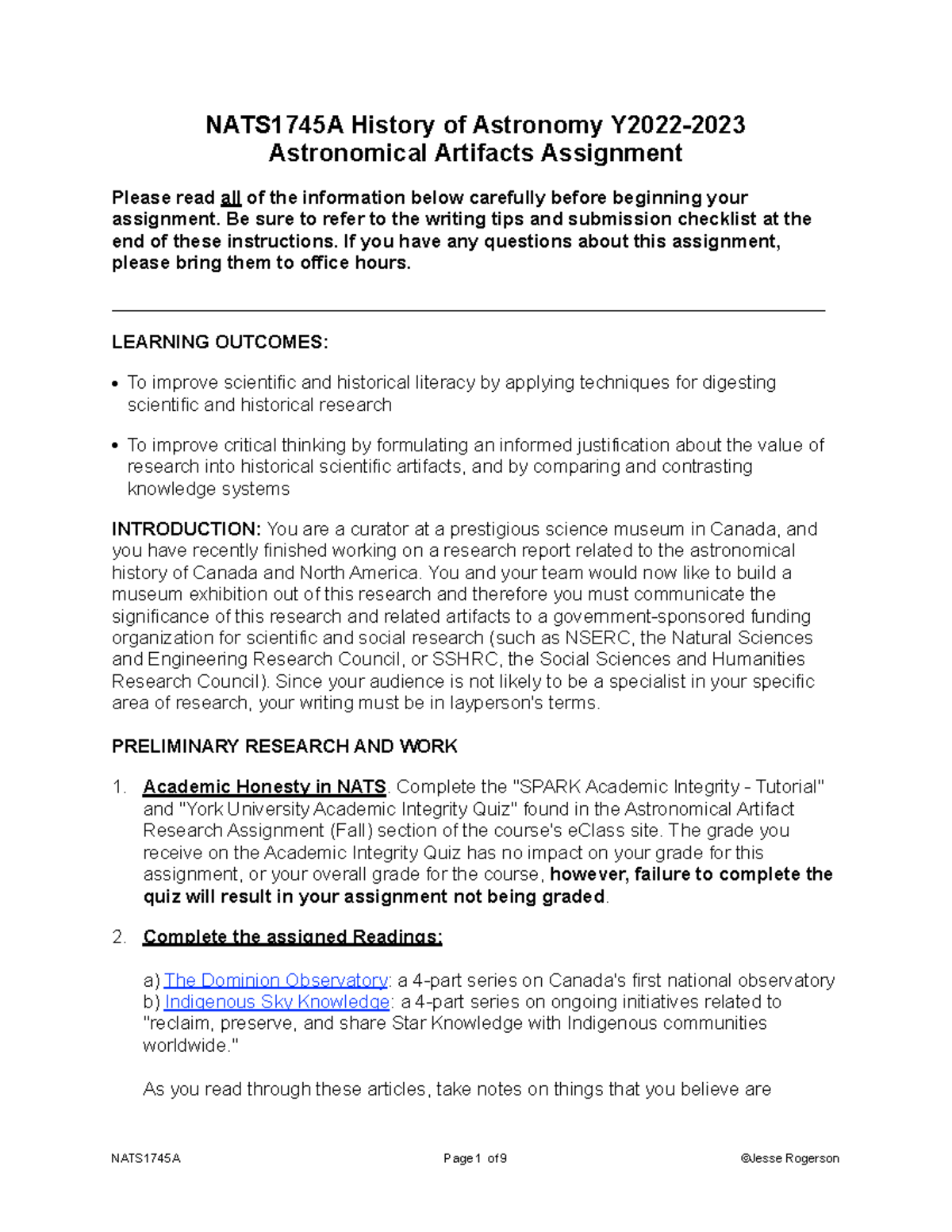 Nats1745a Artifacts Assignment Instructions - NATS1745A History of ...