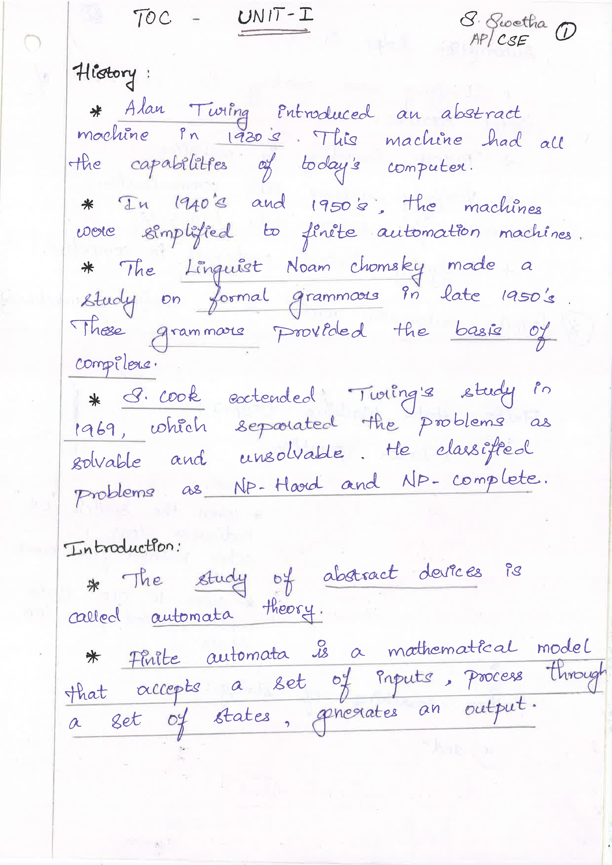 TOC Notes UNIT 1 - fh fghndfgh - Total quality management - Studocu