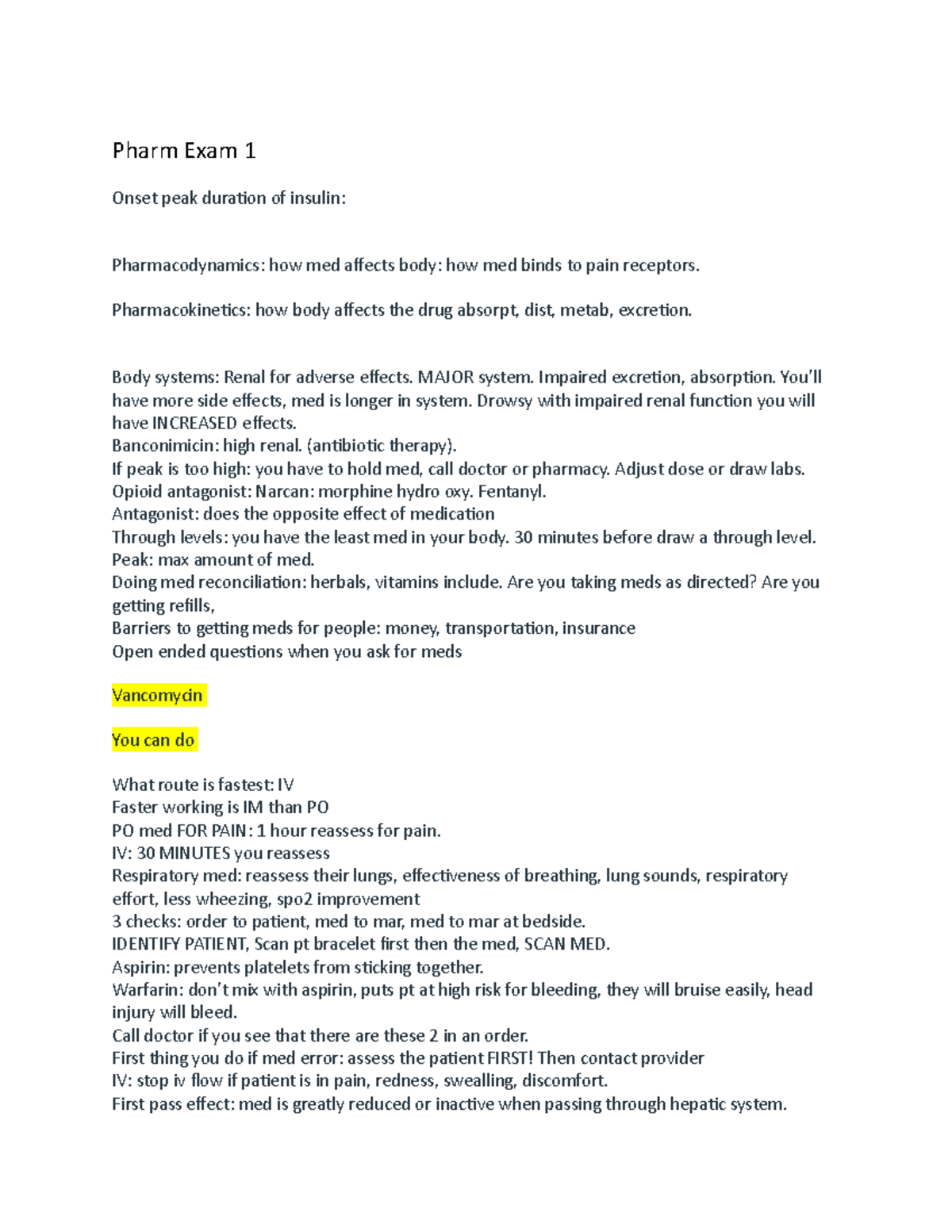 Pharm exam 1 - Pharm Exam 1 Onset peak duration of insulin ...