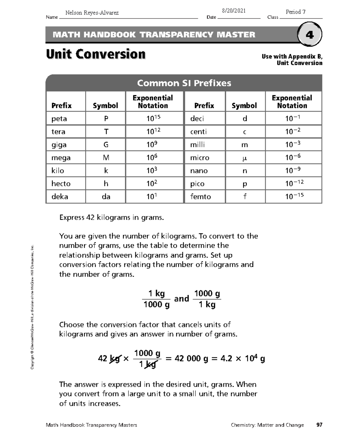 Nelson Reyes-Alvarez - Unit Conversions- Math Skills Transparency Masters -  Copyright © - Studocu