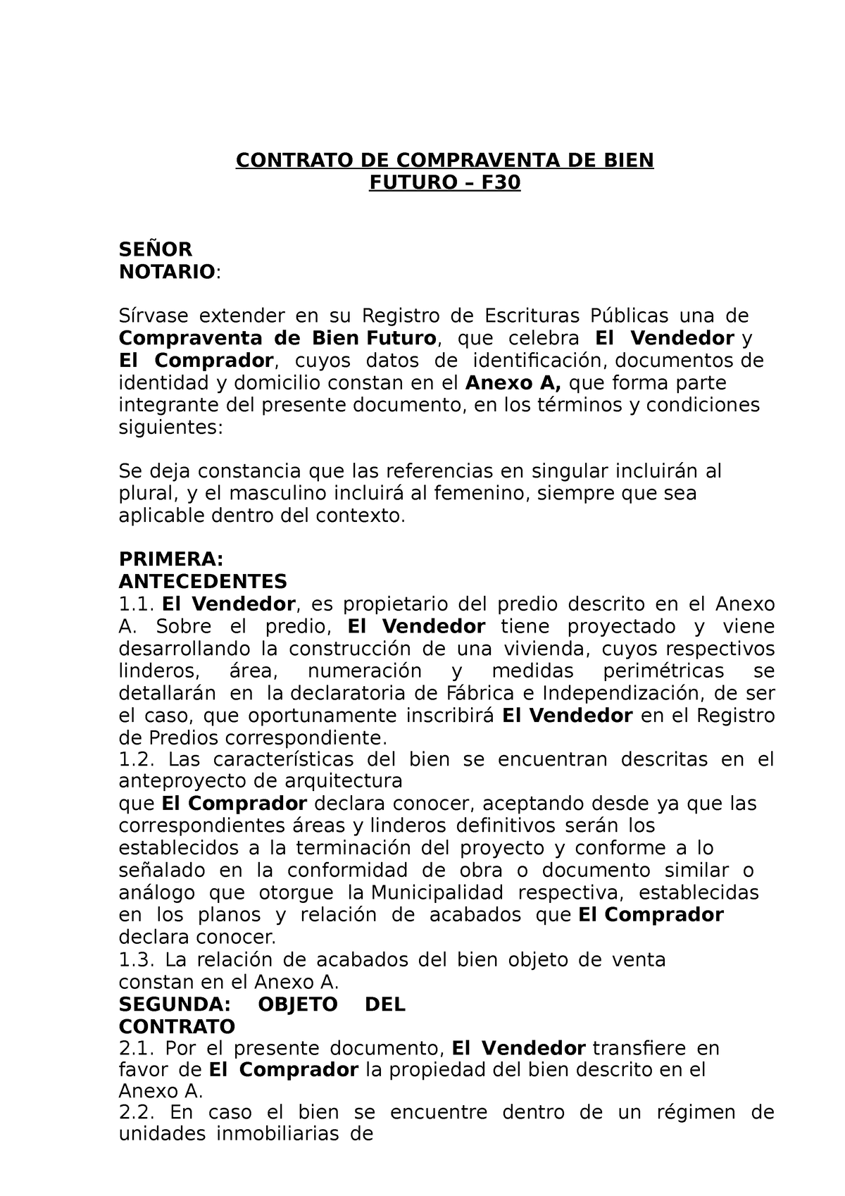 1modelo de contrato de compraventa bien futuro a - C O NTRAT O DE C OMP R  AVENT A D E BI EN F UTUR O - Studocu