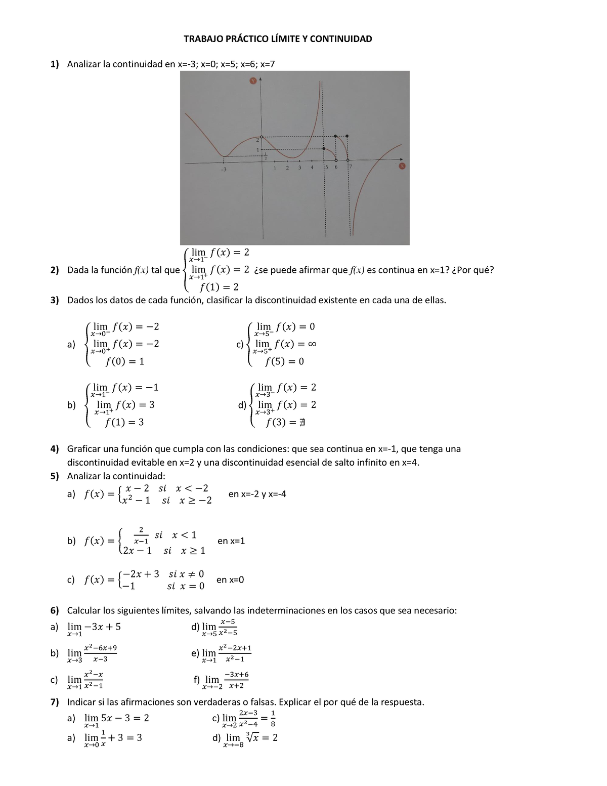 TP Límites Y Continuidad - TRABAJO PR¡CTICO LÕMITE Y CONTINUIDAD 1 ...
