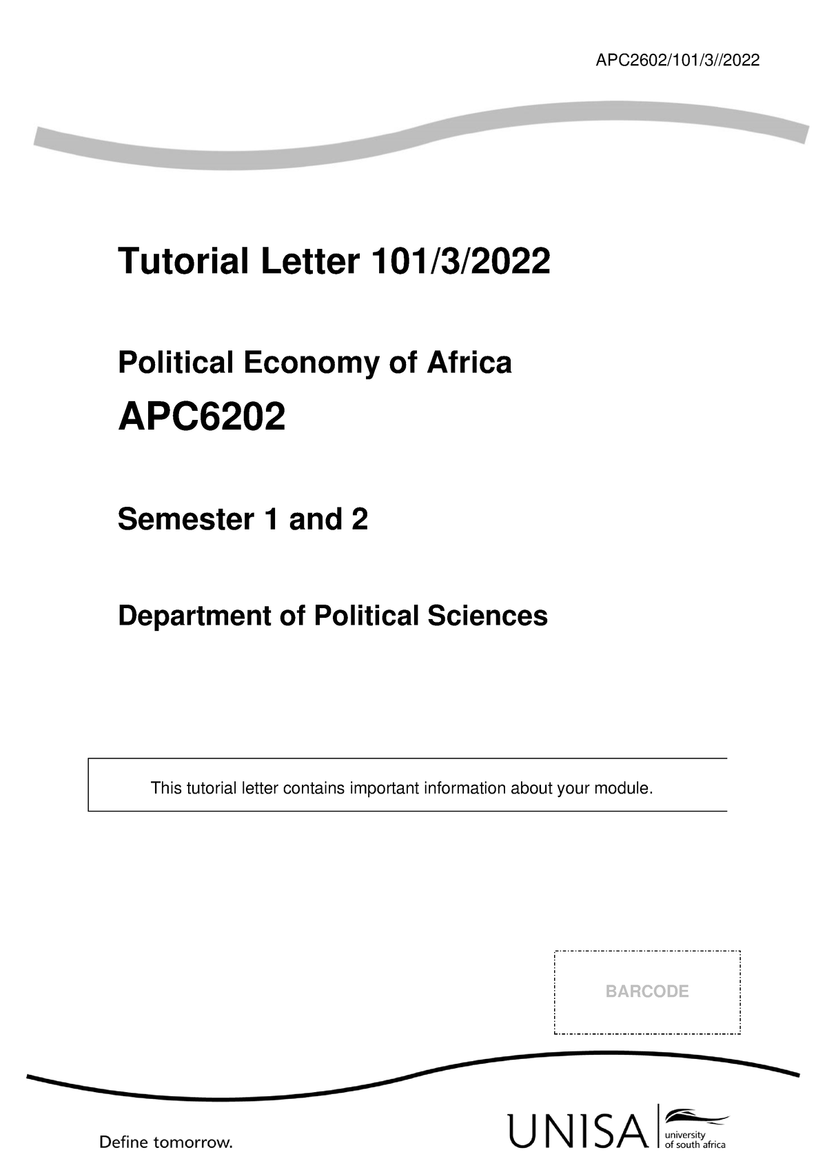 101 2022 3 B - Study Notes - APC2602/101/3// Tutorial Letter 101/3 ...