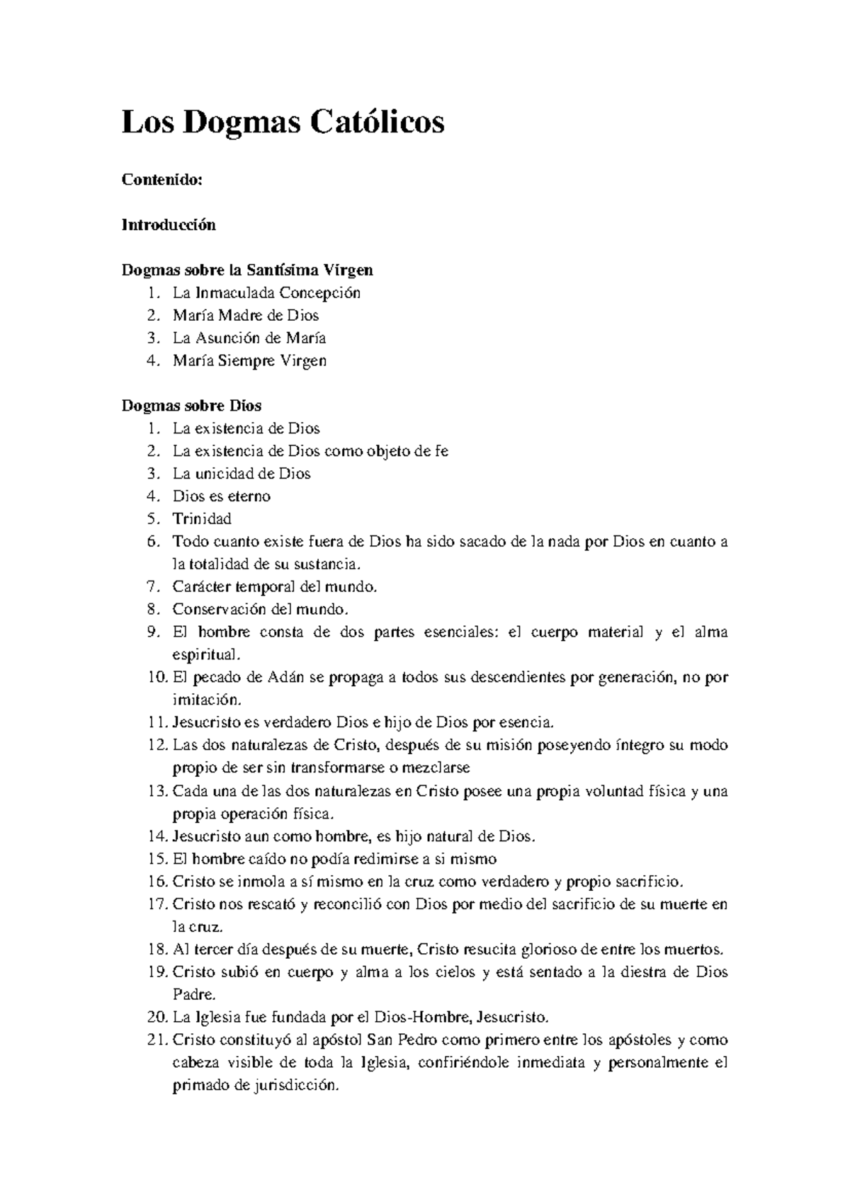 Los Dogmas Católicos - Los Dogmas Católicos Contenido: Introducción ...