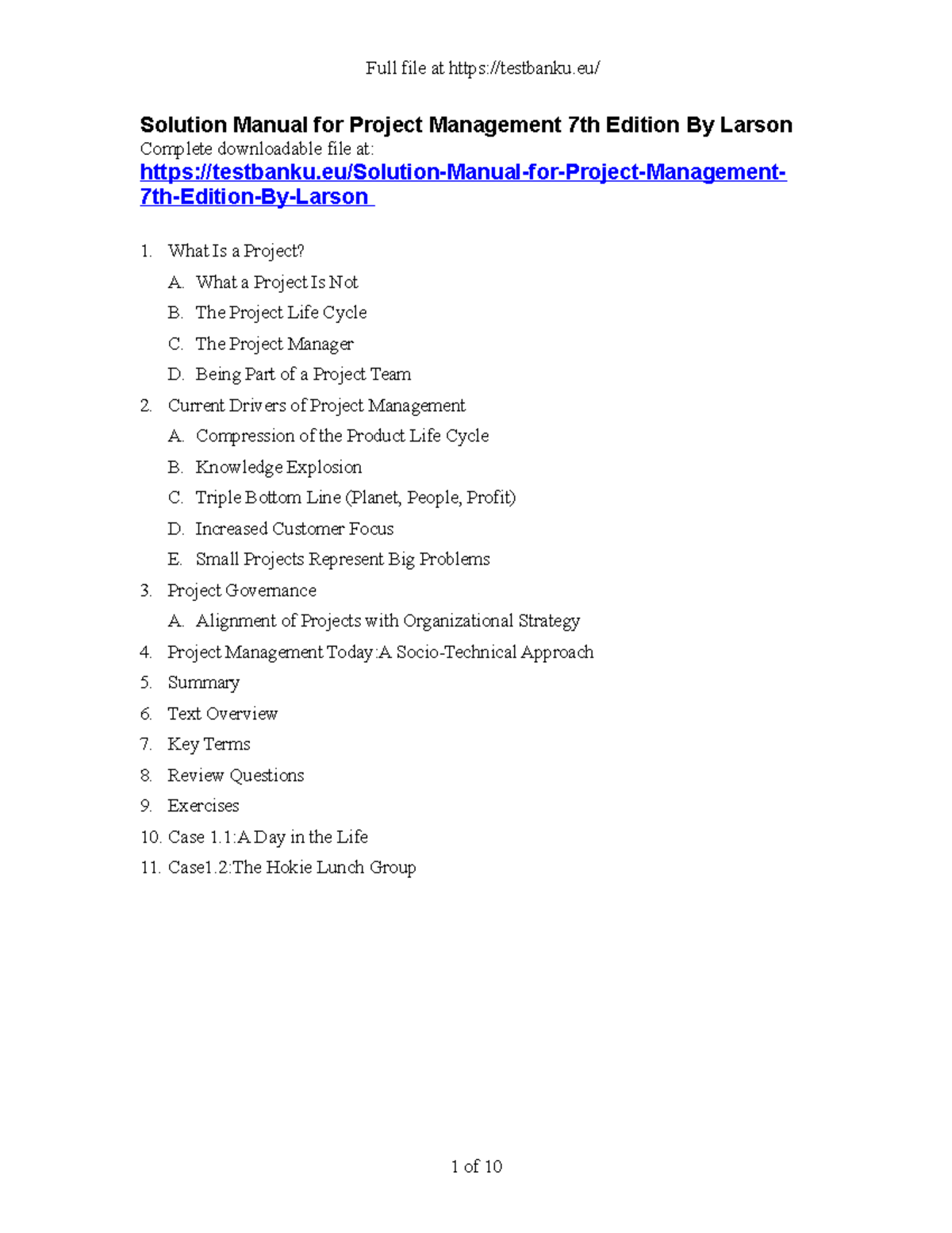 Solution Manual For Project Management 7 - What A Project Is Not B. The ...