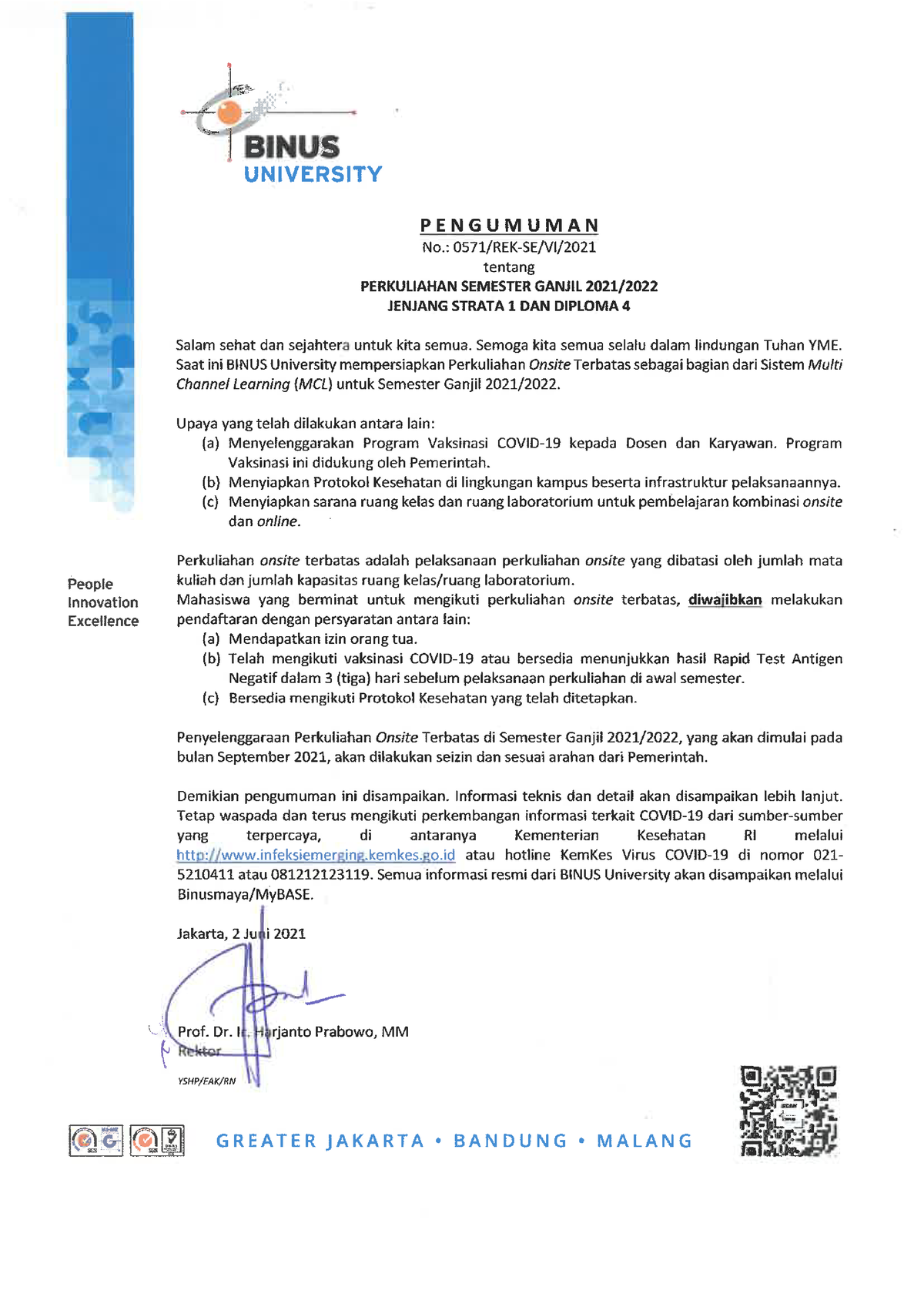 Pengumuman No 0571 Untuk Mahasiswa D4-S1 Ttg Perkuliahan Semester ...