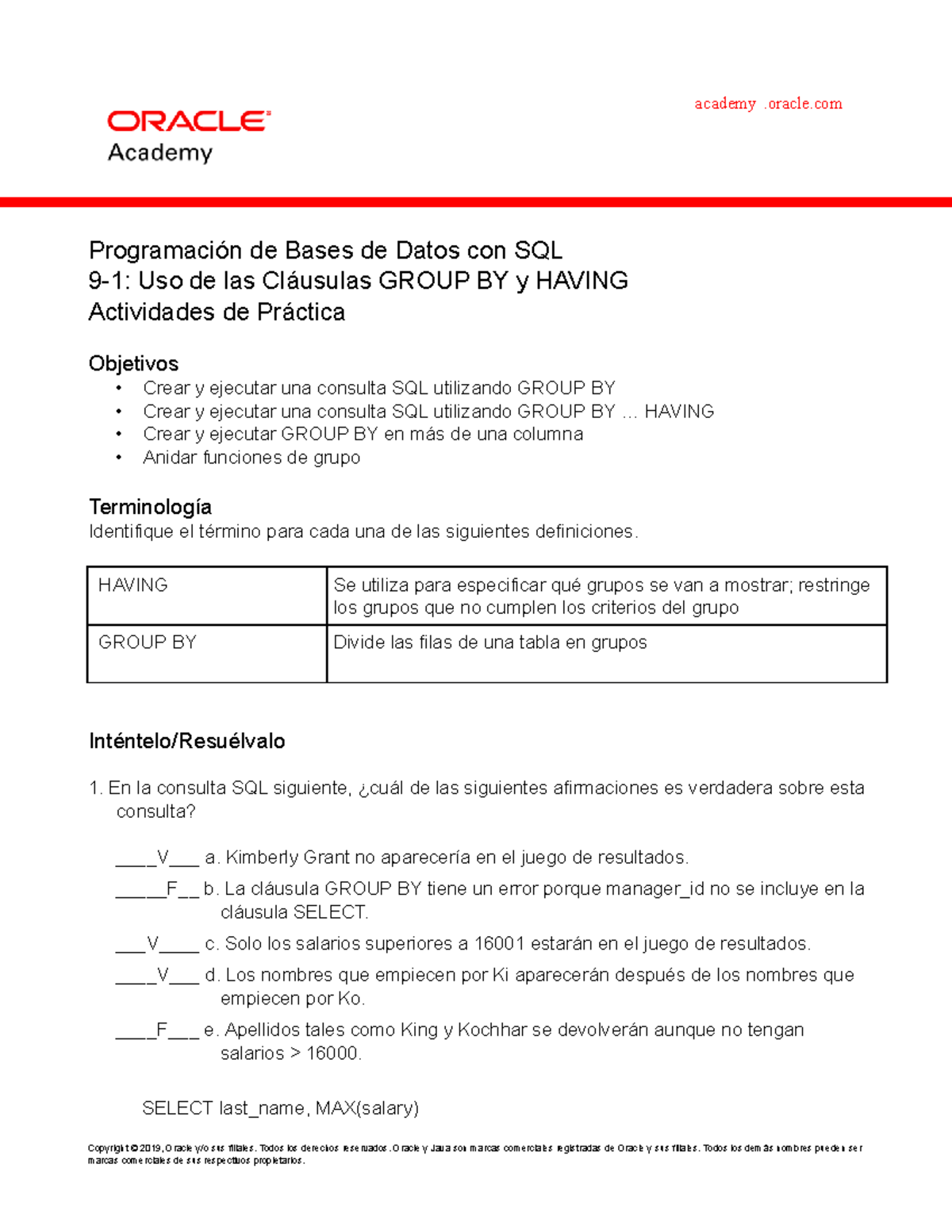 DP 9 1 Prac - Programación de Bases de Datos con SQL 9-1: Uso de las ...