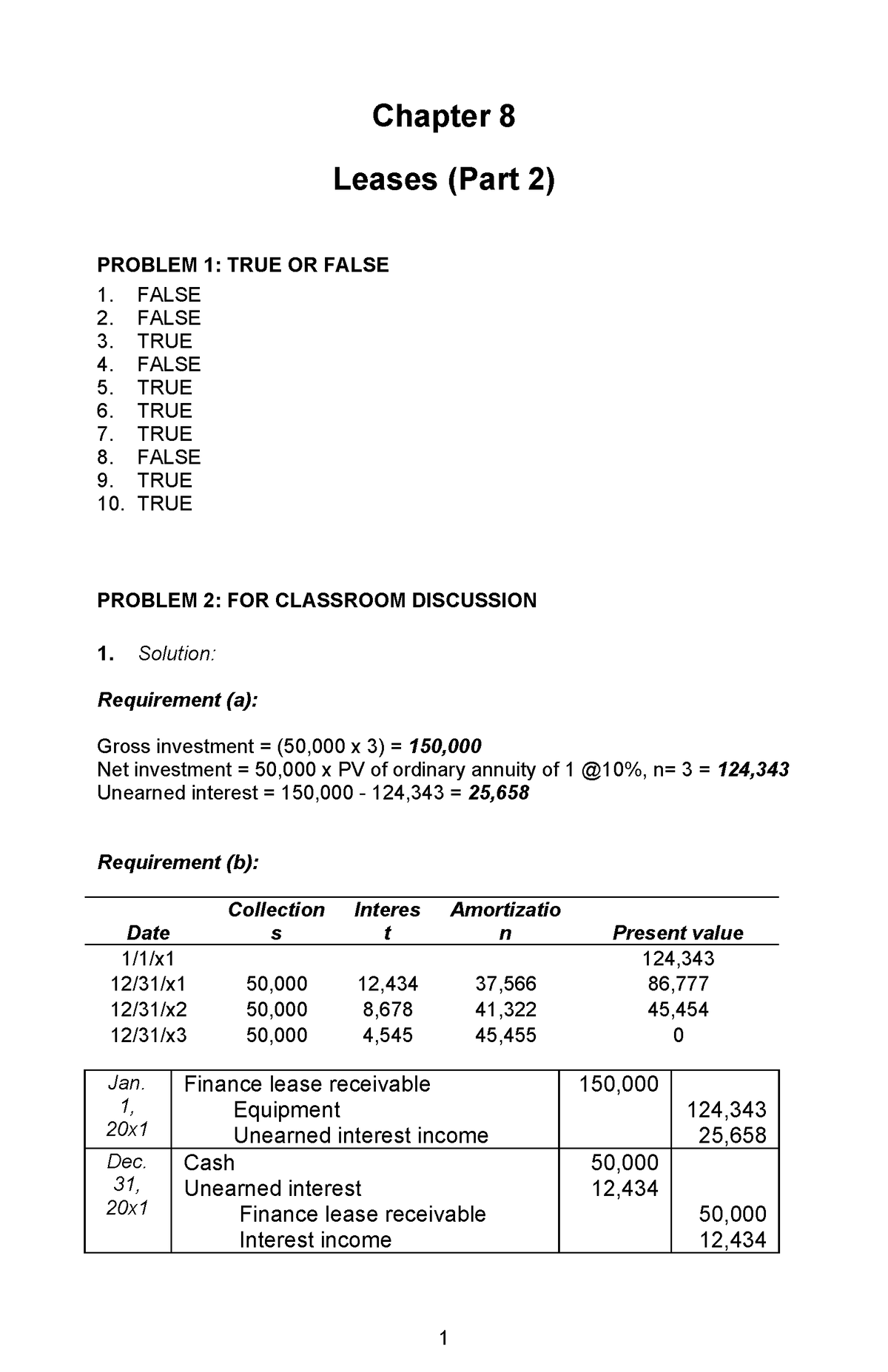 Solman Intermediate Accounting 2 - Chapter 8 Leases (Part 2) PROBLEM 1 ...