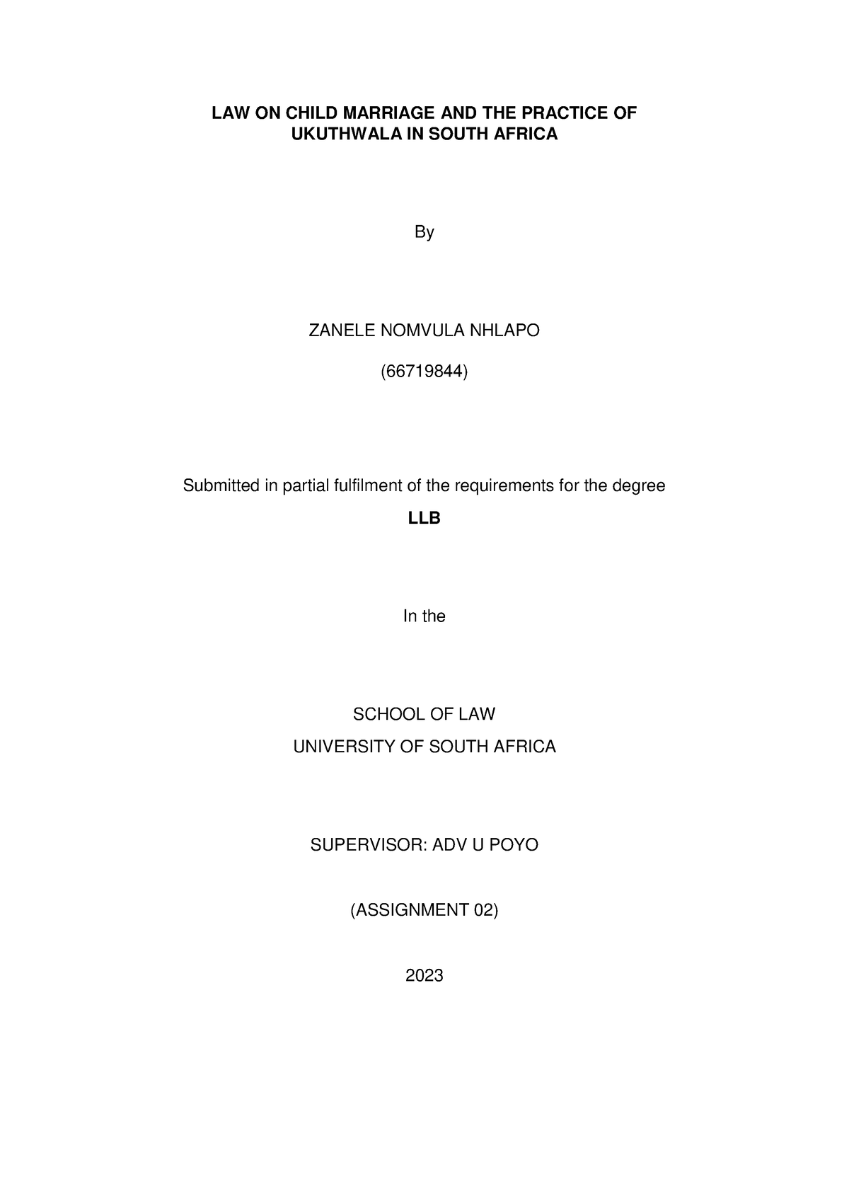 Lme3701 Assignment 02 - Law On Child Marriage And The Practice Of 