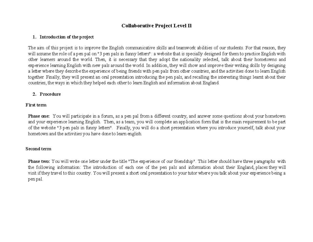 Collaborative Project Level Il - Collaborative Project Level Il ...