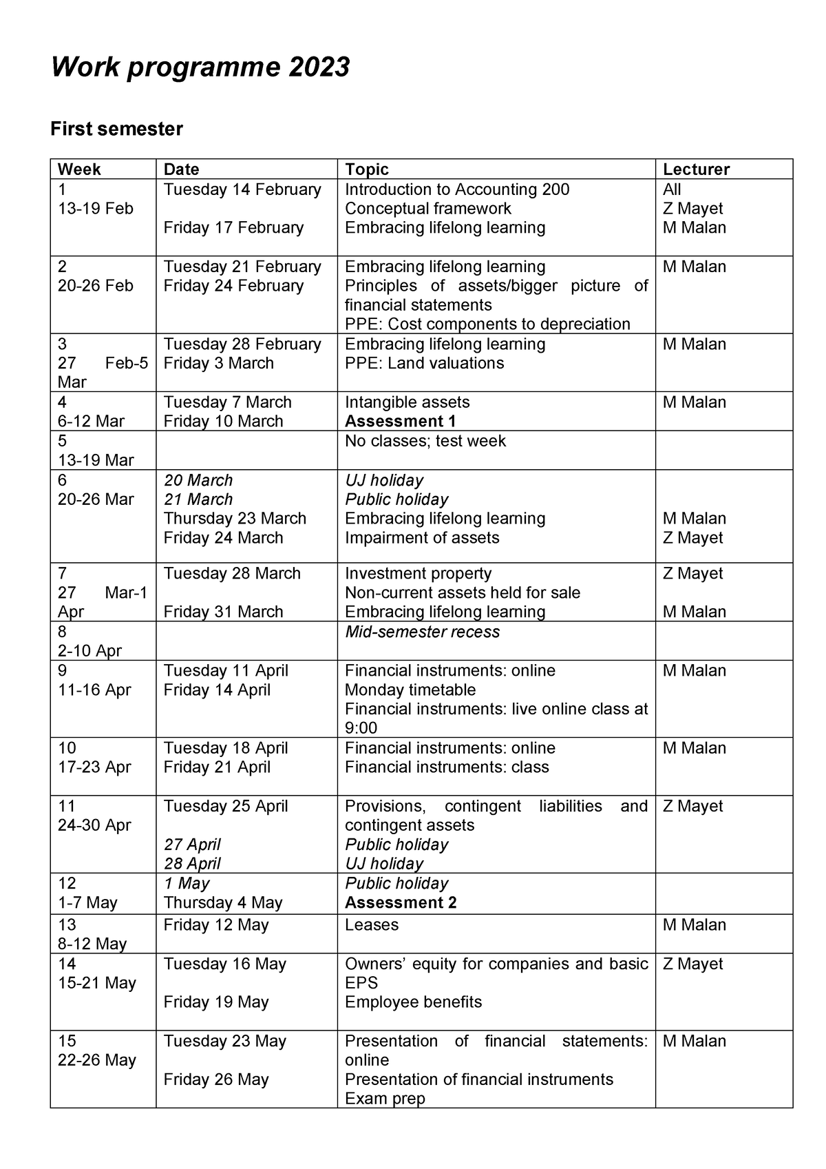 Learner guide for ACC200 - Work programme 2023 First semester Week Date ...