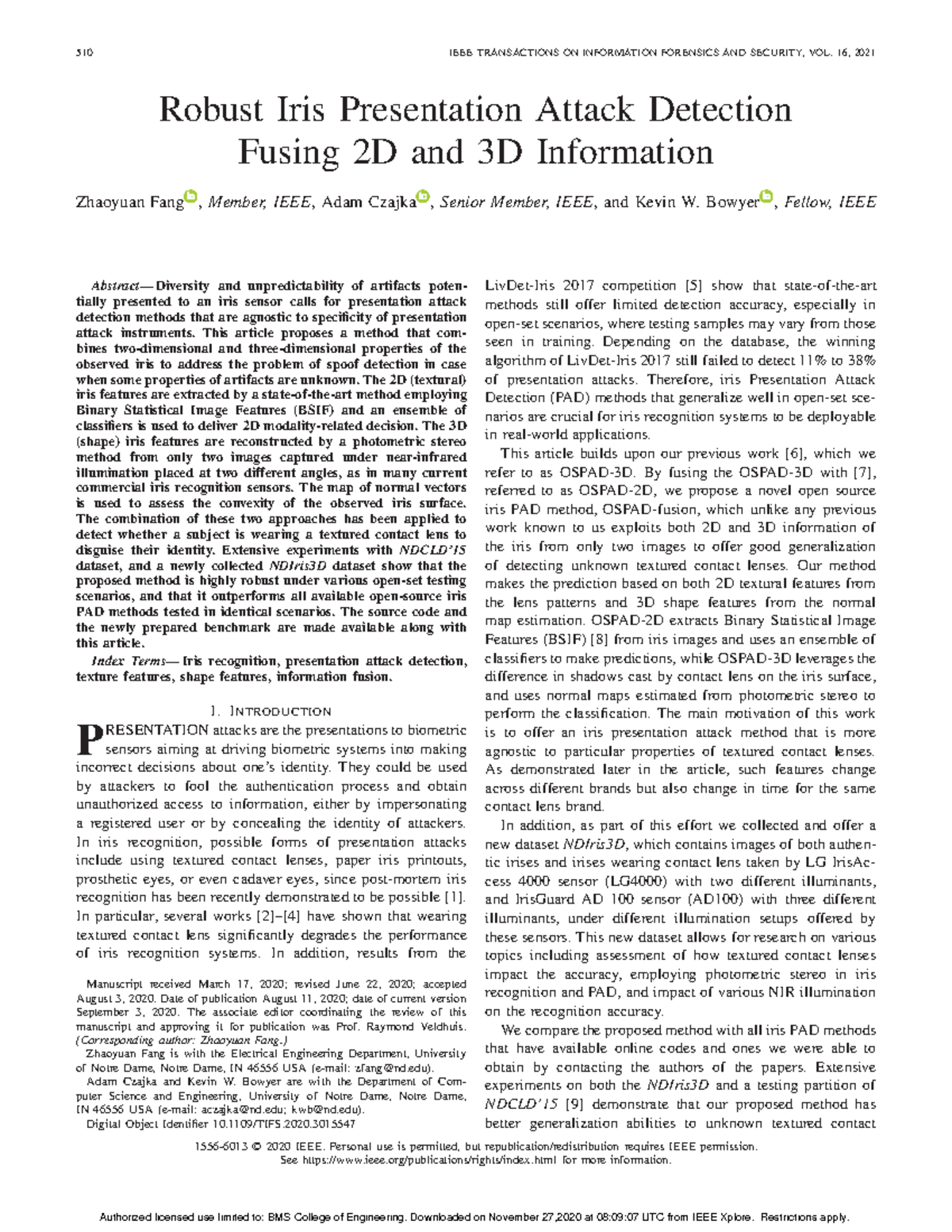 P3 - reference paper - 510 IEEE TRANSACTIONS ON INFORMATION FORENSICS ...