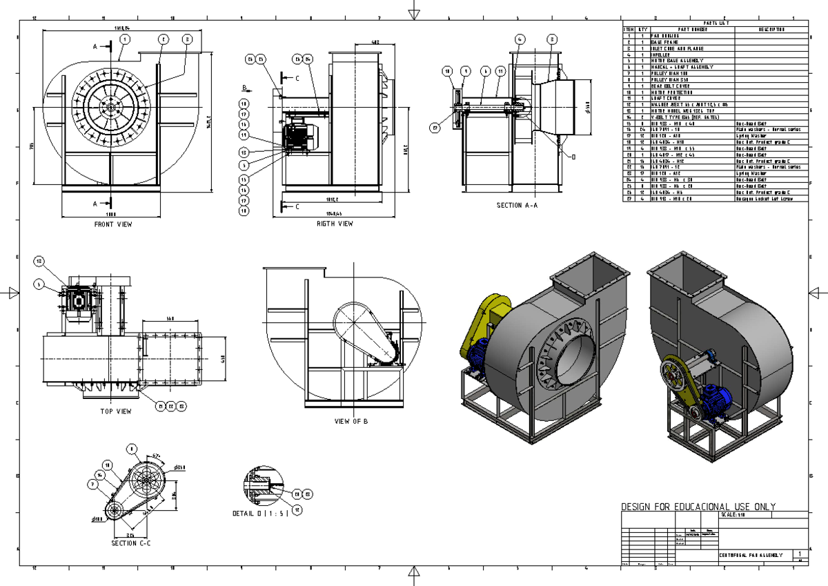 Inventor Centrifugal FAN - FRONT VIEW RIGTH VIEW TOP VIEW SECTION A-A ...