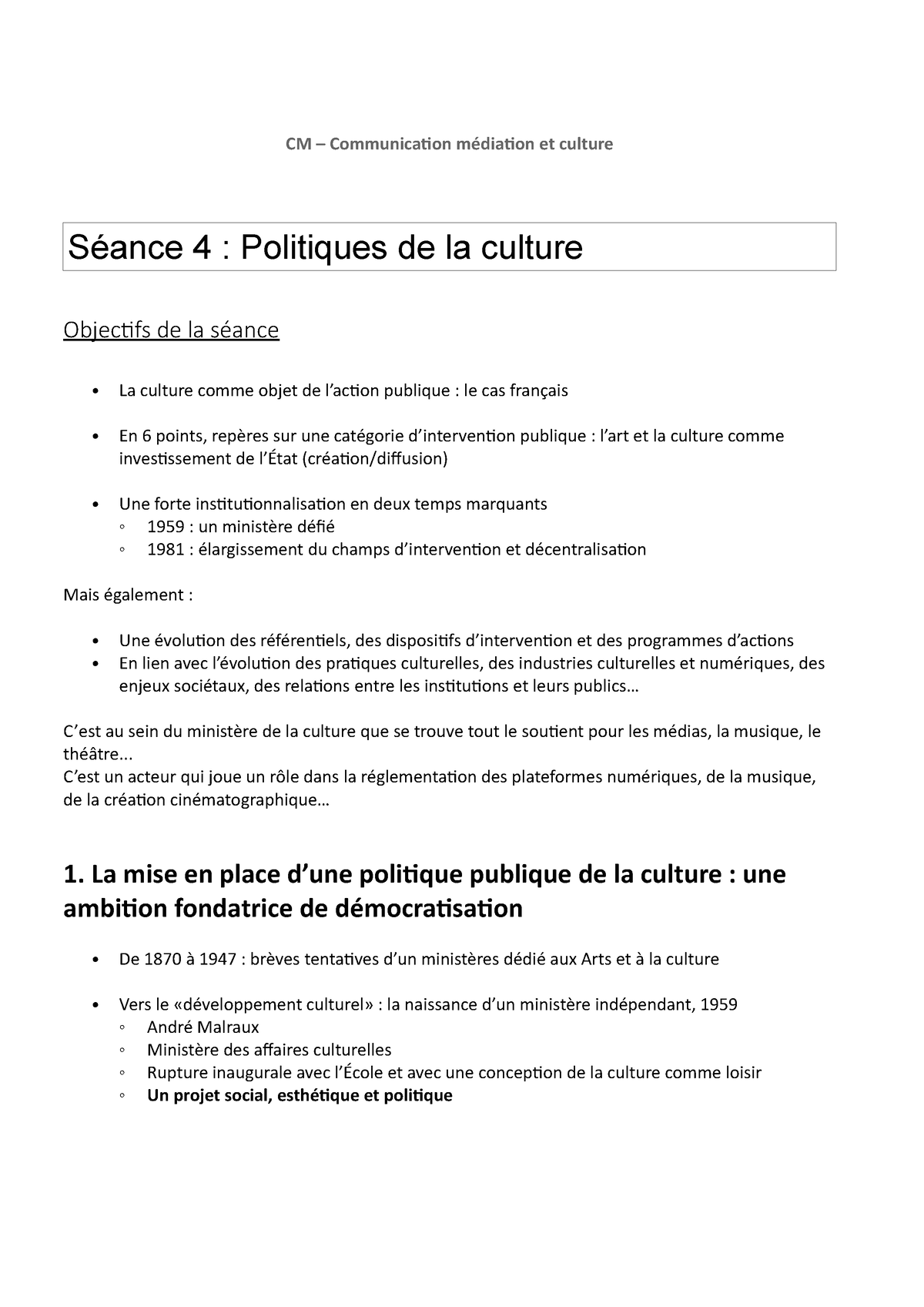 Chapitre 4 - Politiques De La Culture - CM – Communication Médiation Et ...