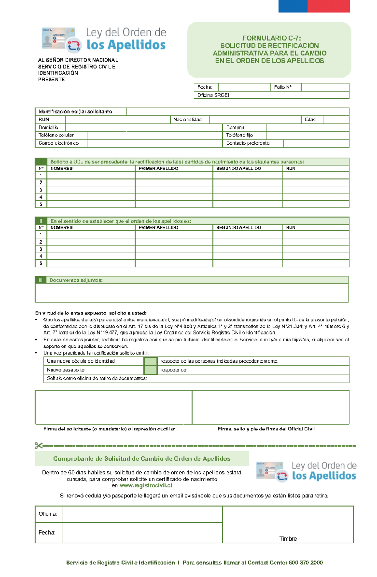 Formulario C-7 - Aaaaaa - Servicio de Registro Civil e Identificación I ...