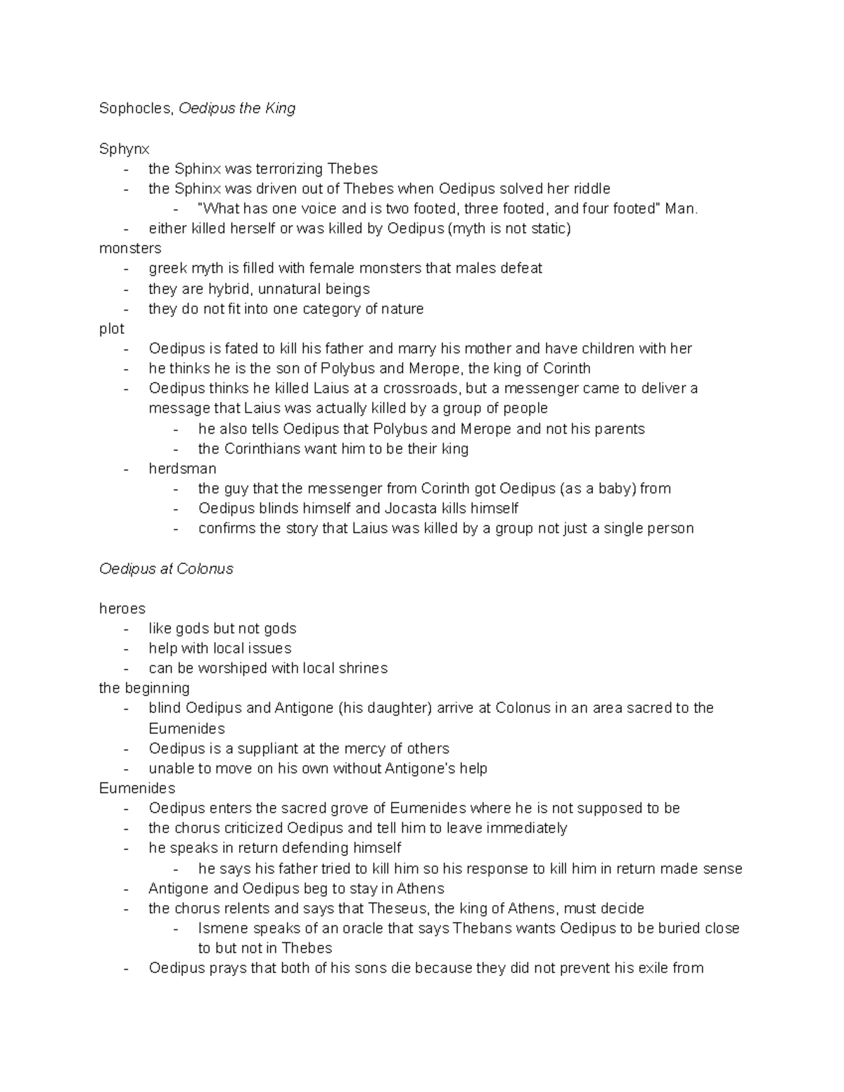 Oedipus - Sophocles Lecture Notes - Sophocles, Oedipus The King Sphynx 