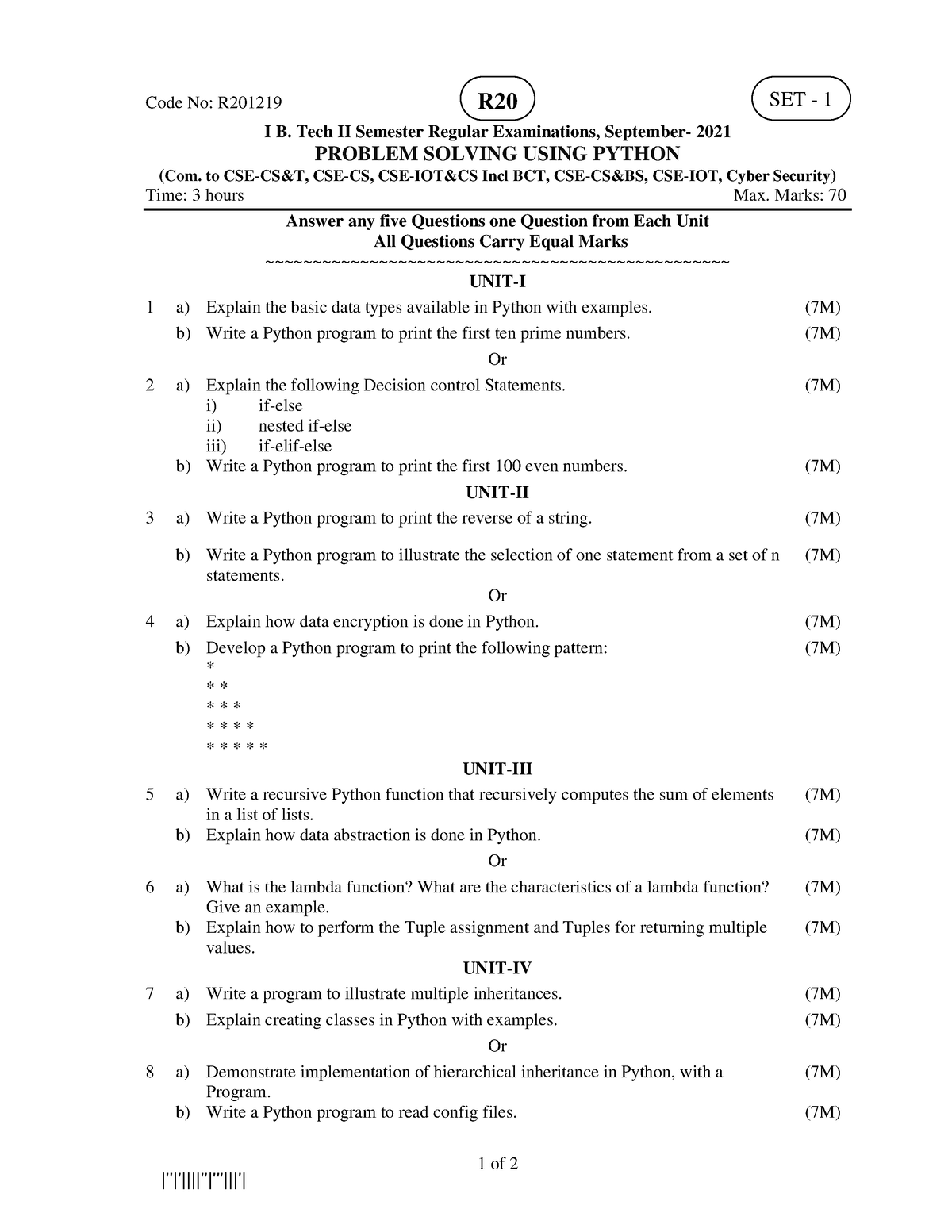 Problem Solving Using Python SEPT 2021 - |''|'||||''|'''|||'| Code No ...