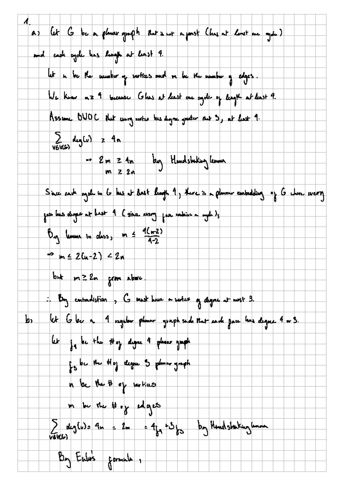 MATH239 A8 - 1 a) let G be a planer gmph that is not a forest (has at ...