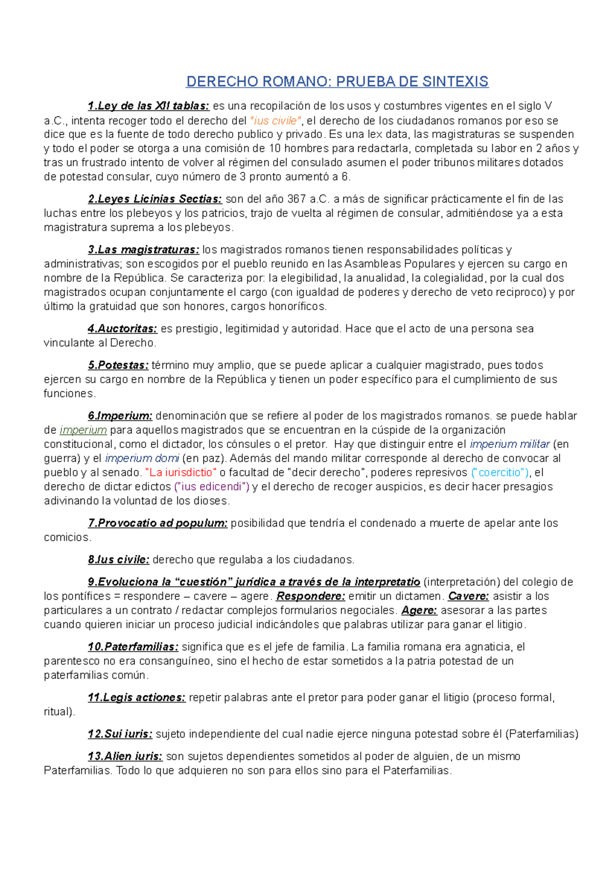 Terminos Derecho Romano DERECHO ROMANO PRUEBA DE SINTEXIS 1 de las