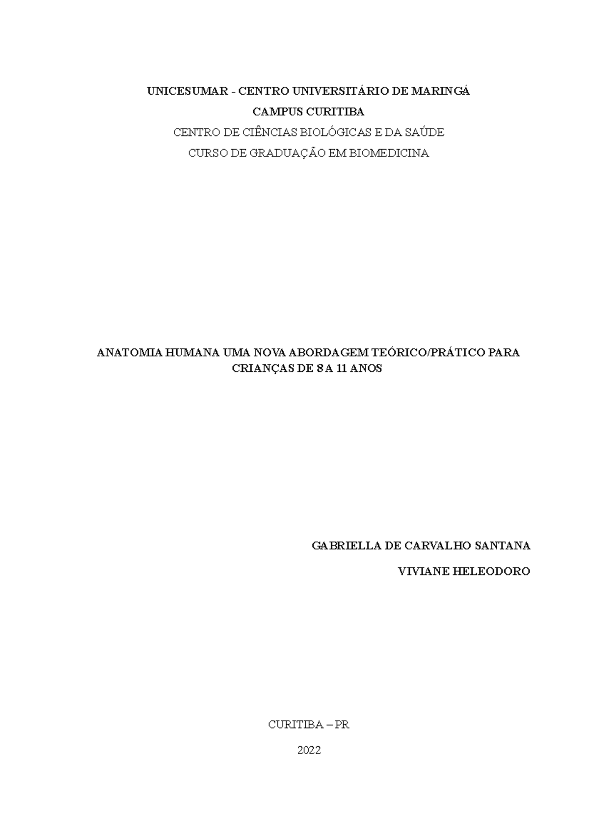 AEP - Versão 2 - ANATOMIA PARA CRIANÇAS - UNICESUMAR - CENTRO ...