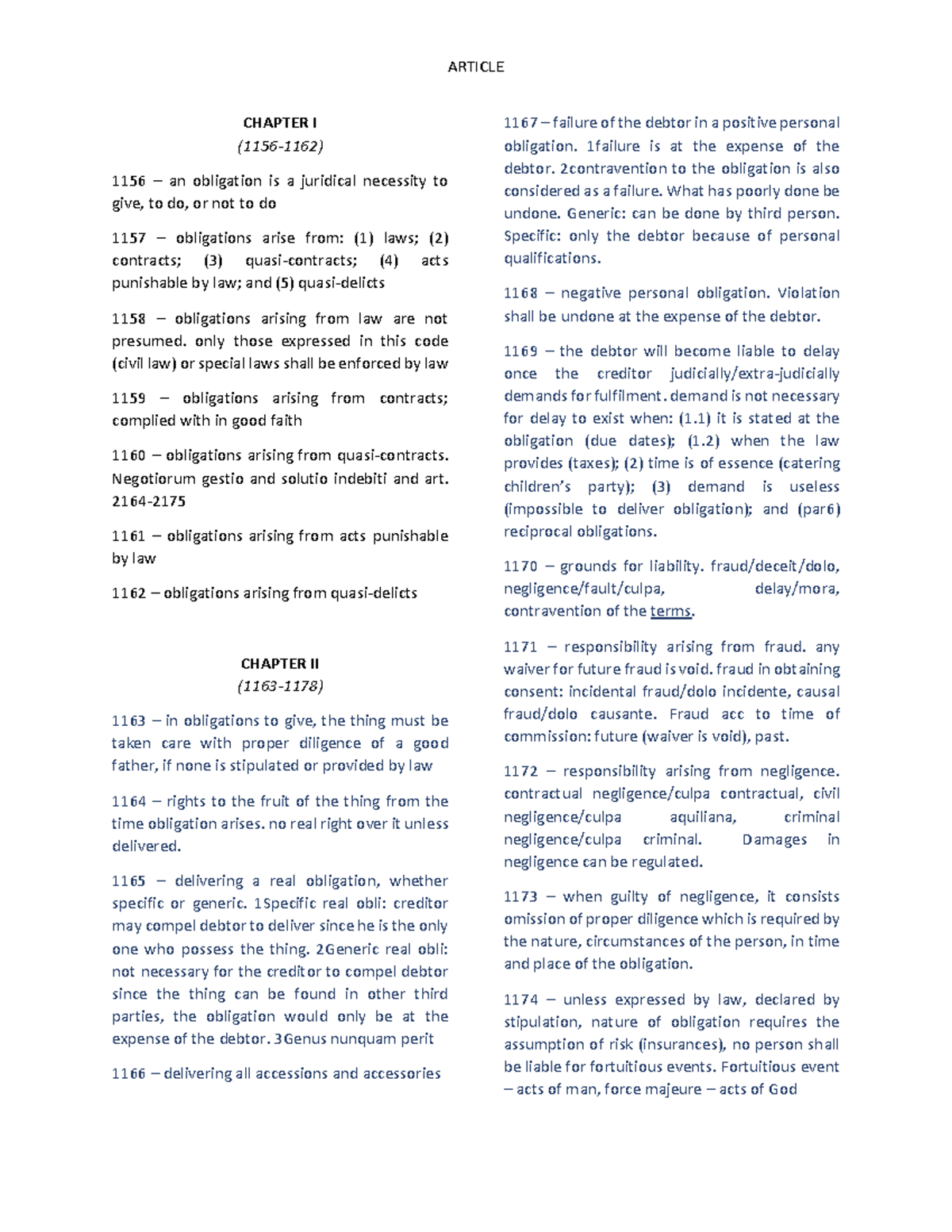 Civil-CODE-keywords - Obligation and Contracts keywords. 1163 – in ...