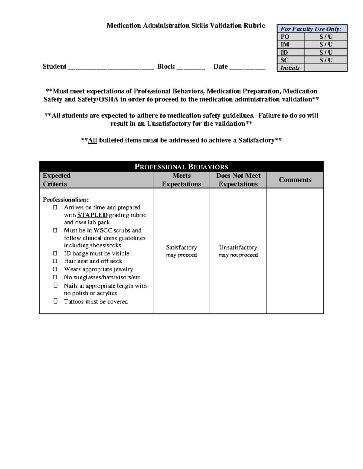 NUR Med Admin Validation Rubric Student
