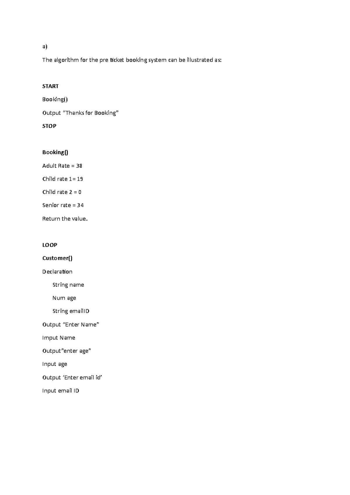 Algorithms and flowchart file - a) The algorithm for the pre ticket ...