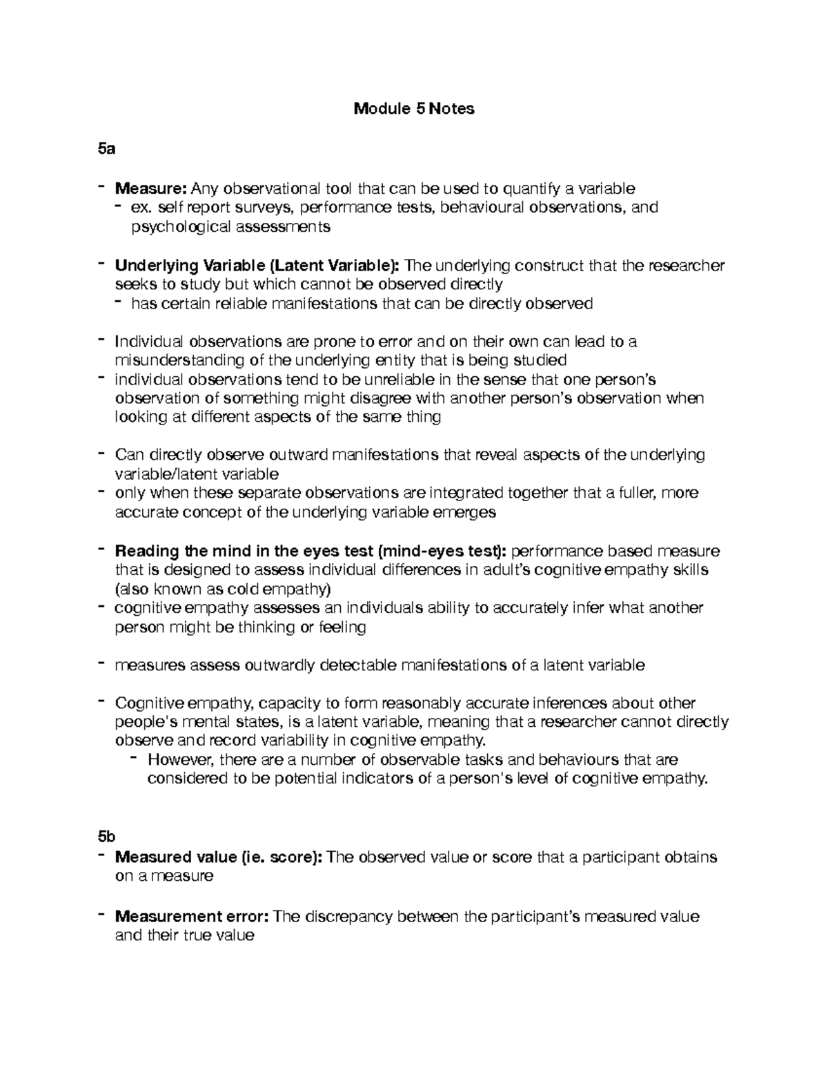 Module 5 Notes - Module 5 Notes 5a Measure: Any observational tool that ...