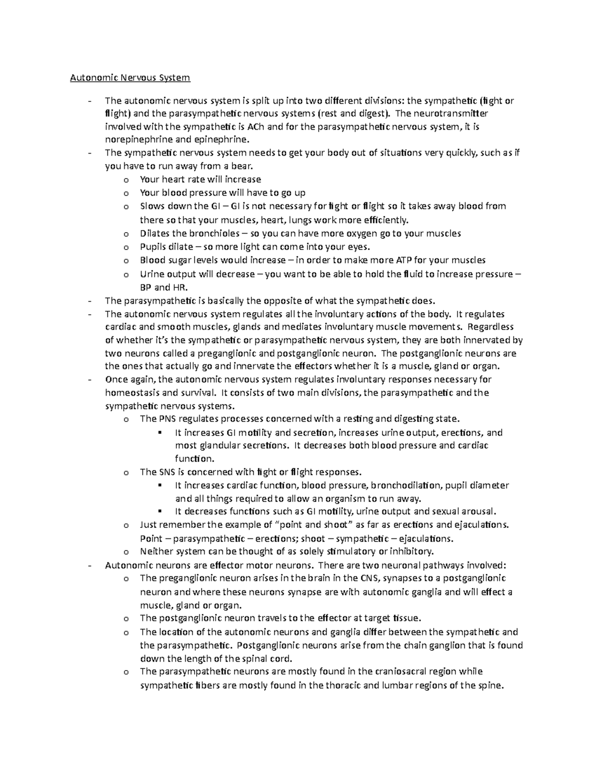 ANS Notes - Autonomic Nervous System The autonomic nervous system is ...