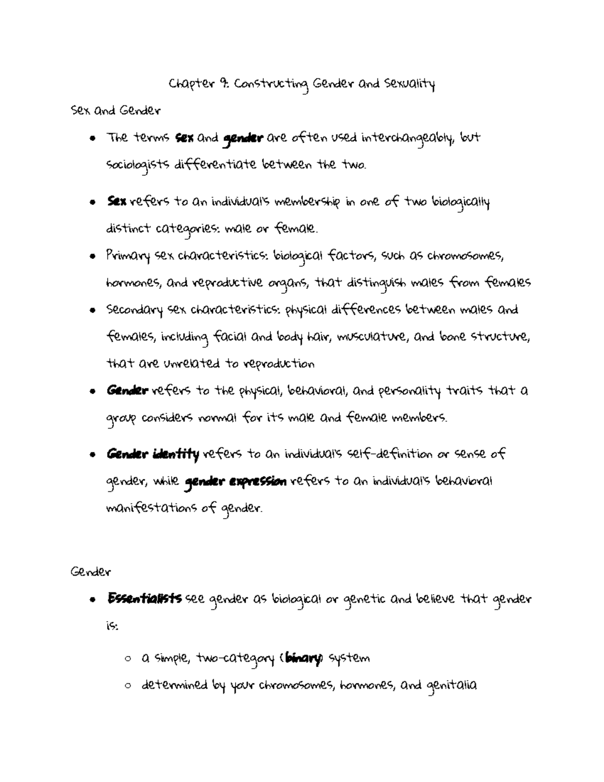 Sociology 9 29 - Chapter 9: Constructing Gender and Sexuality Sex and ...