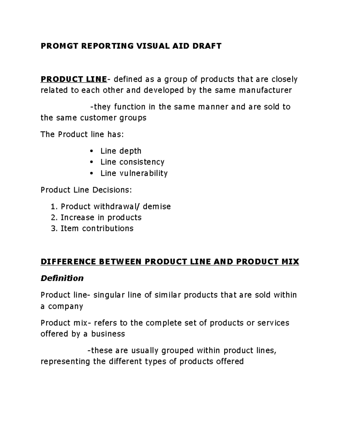 Product Management - PROMGT REPORTING VISUAL AID DRAFT PRODUCT LINE ...