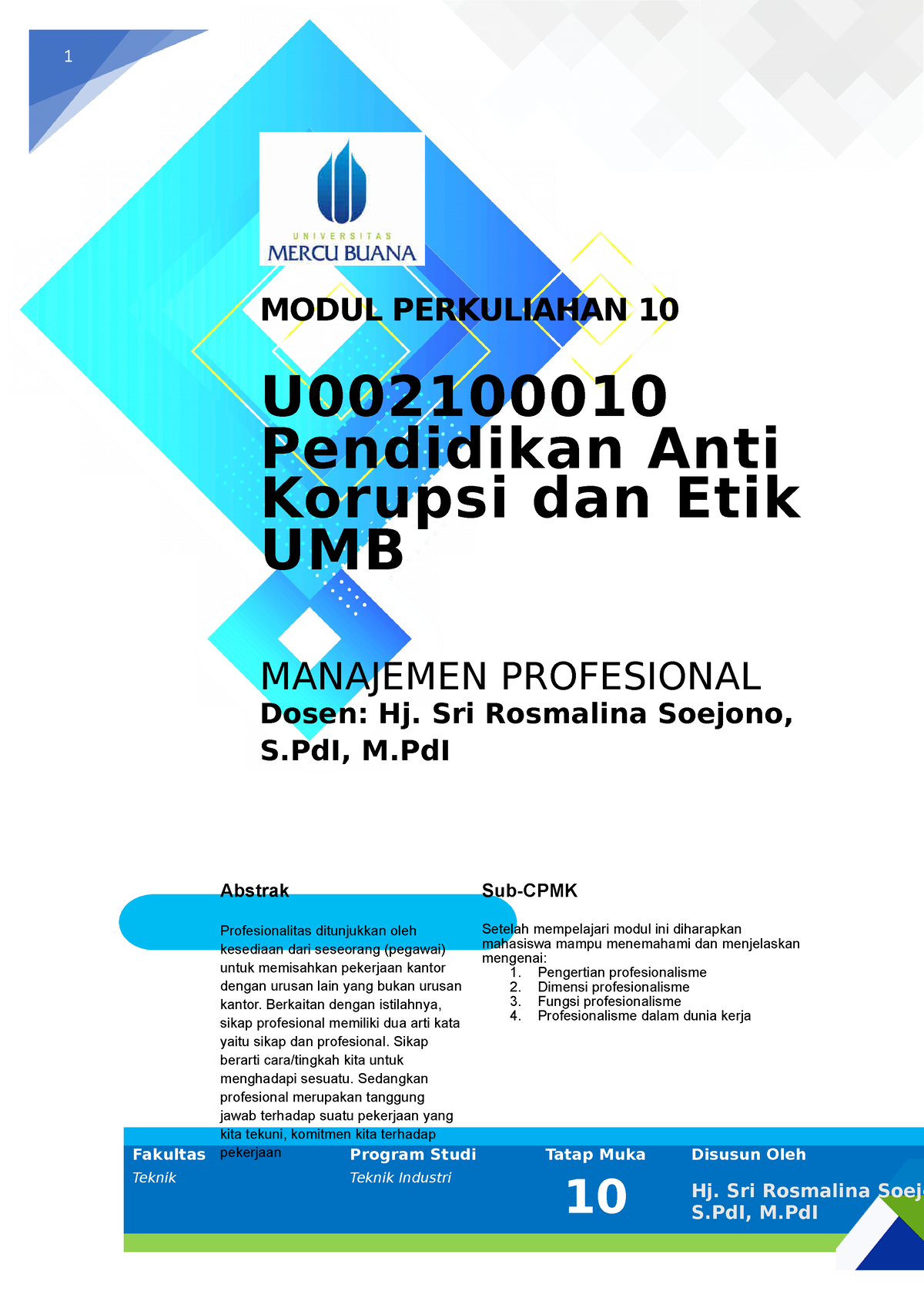 Modul Pendidikan Anti Korupsi Dan Etik UMB [TM11] - 1 MODUL PERKULIAHAN ...