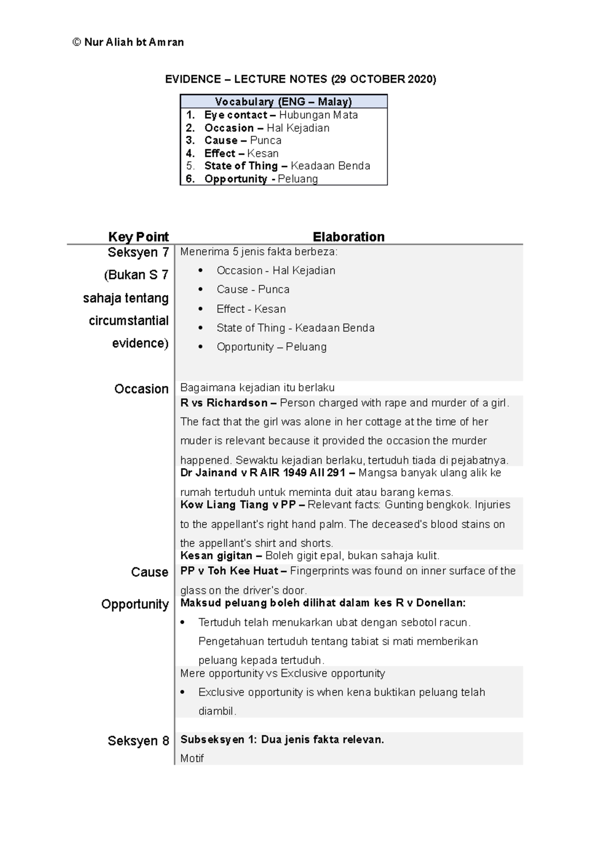 Lecture Notes - Evidence (29 October 2020) - © Nur Aliah bt Amran ...