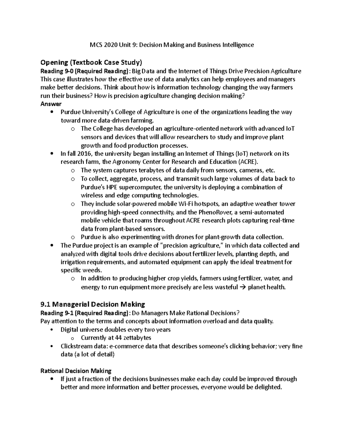 MCS 2020 Unit 9 - Unit 9 - MCS 2020 Unit 9: Decision Making And ...