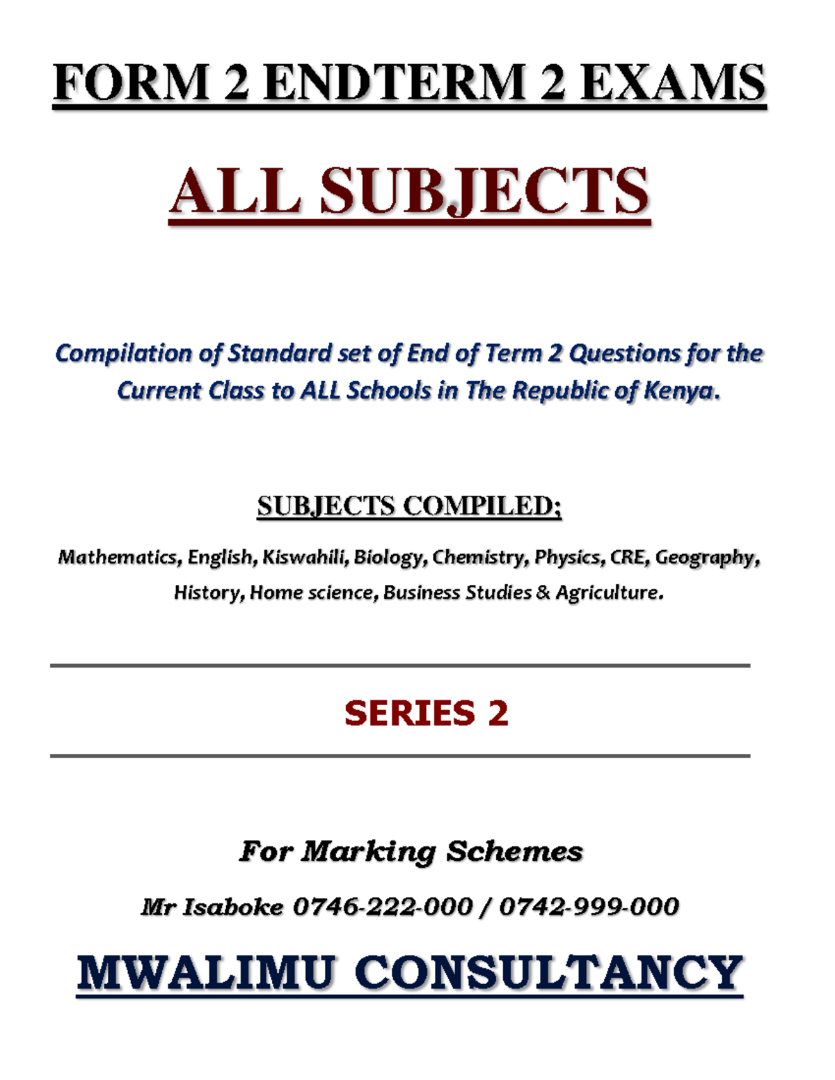 FORM 2 Endterm 2 Exams S2 - FORM 2 ENDTERM 2 EXAMS ALL SUBJECTS ...