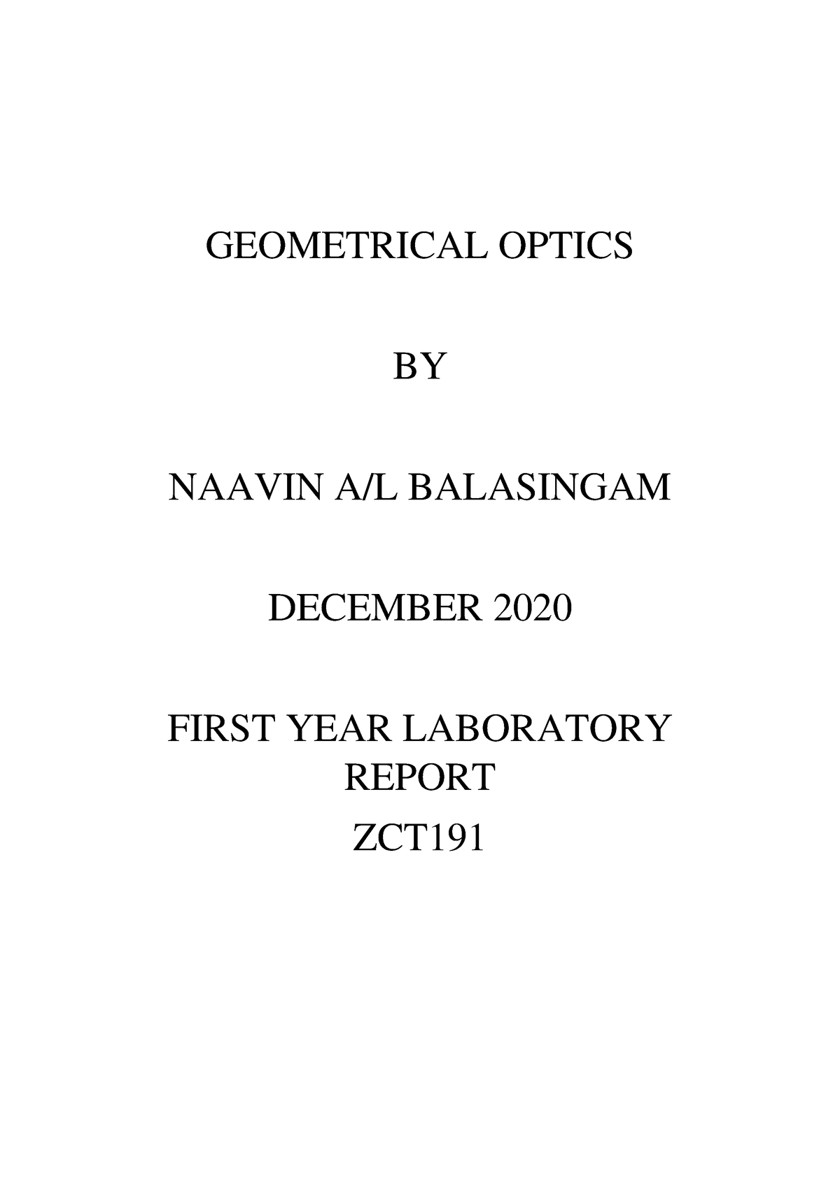 geometrical optics experiment lab report