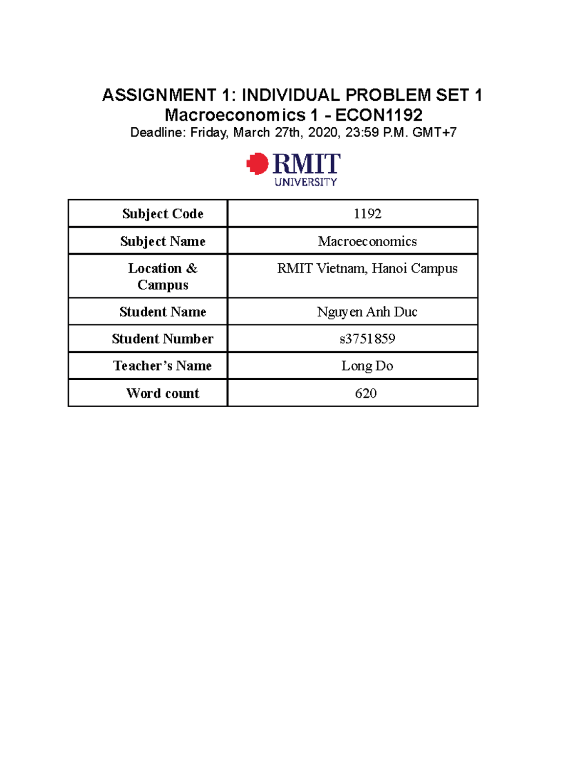 assignment problem in macroeconomics