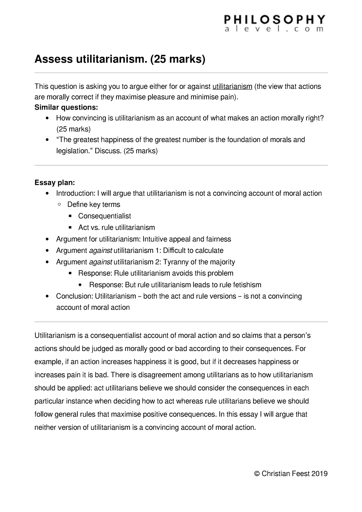 Utilitarianismzzz 7474-bi8kct - Assess Utilitarianism. (25 Marks) This ...